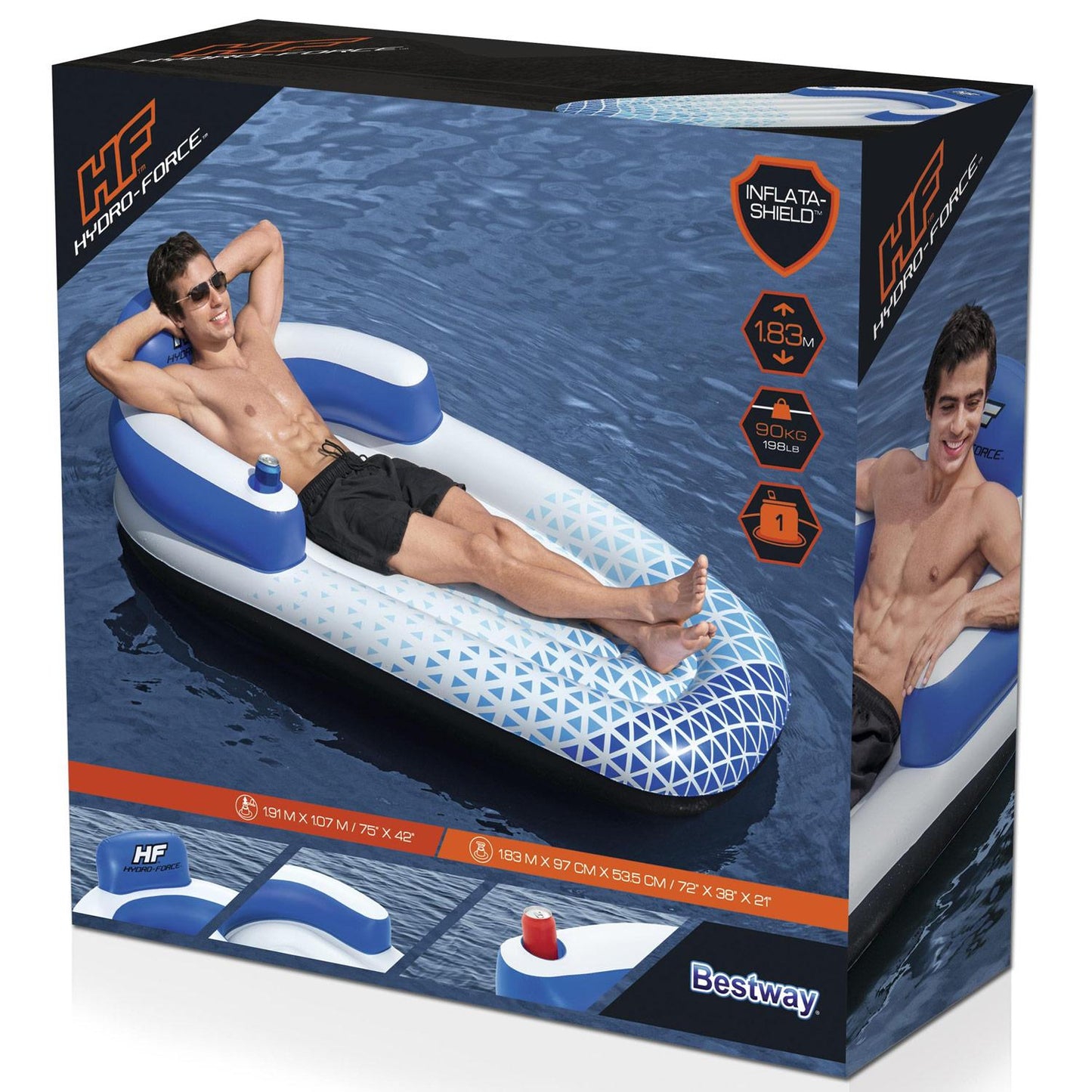 Inflatable Pool Lounge with Cup Holder, 1.91m x 1.07m