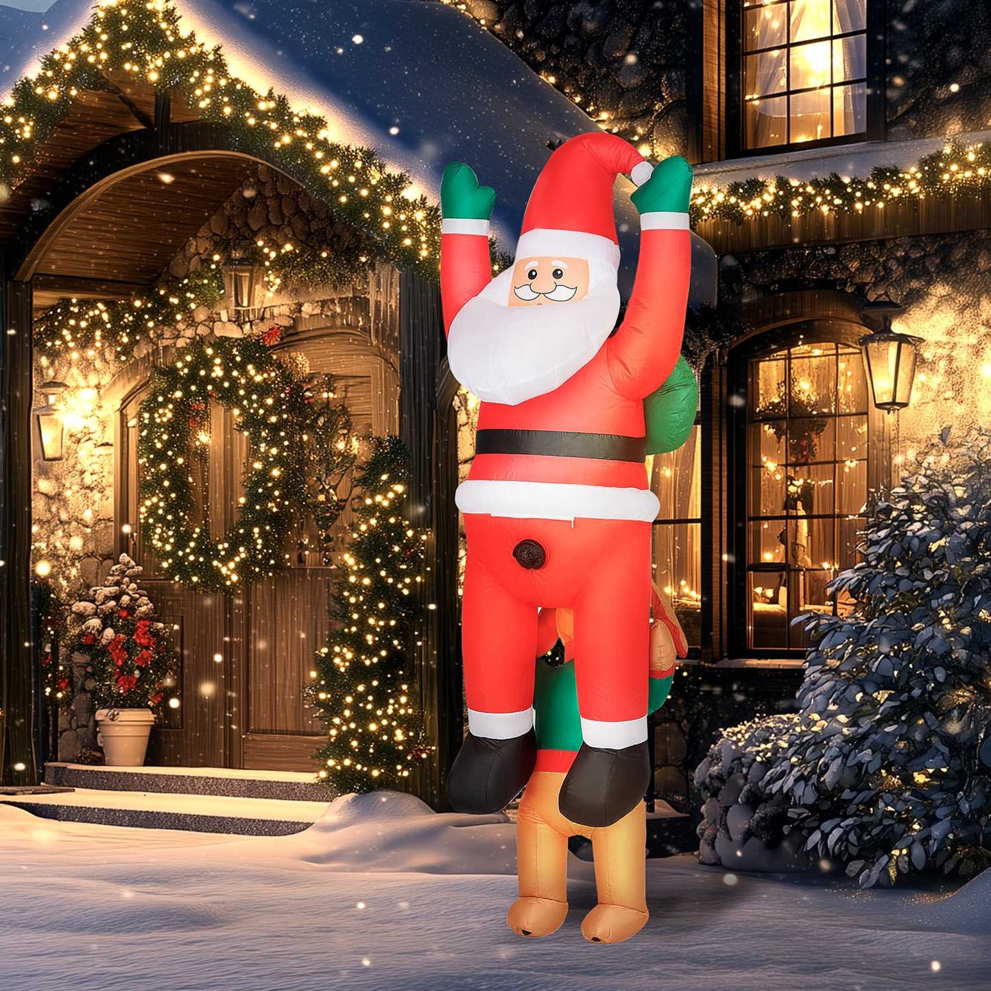 Inflatable Santa with Dog and LED Lights, 214 cm
