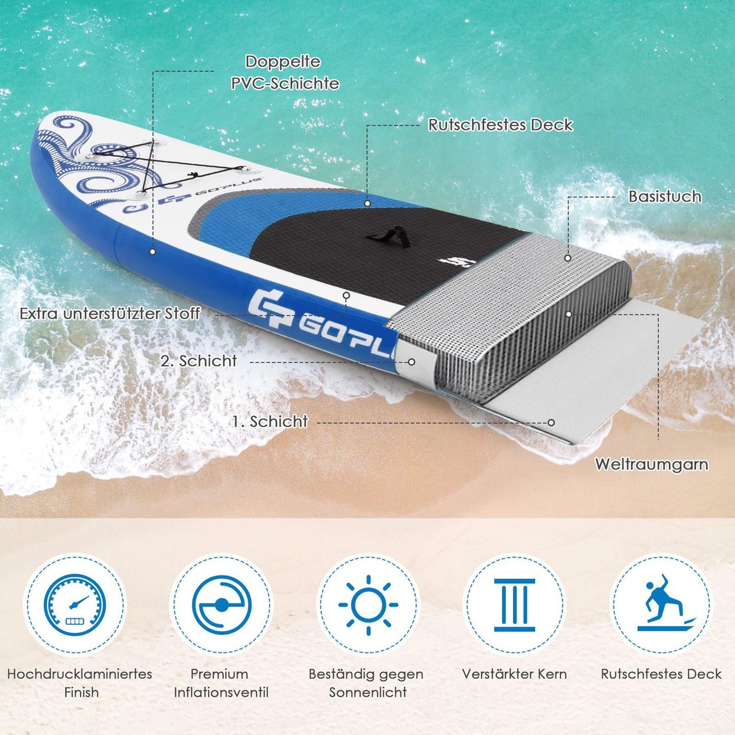 Inflatable Stand up Paddle Board Standing Board with Surf Control 325/335 x 76 x 16 cm Blue-L