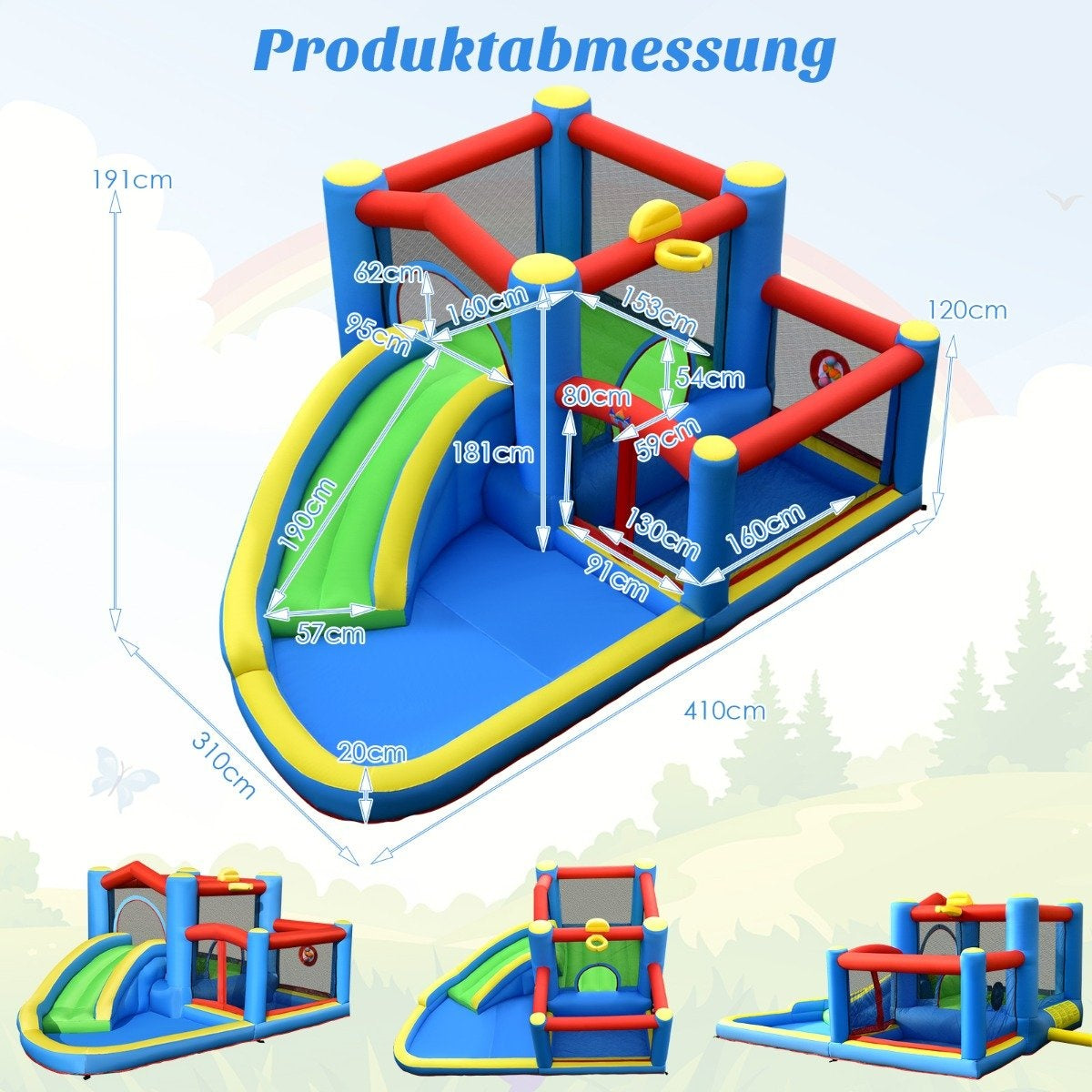 Inflatable Water Slide Backyard Water Park for Toddlers 410 x 310 x 191 cm Colorful
