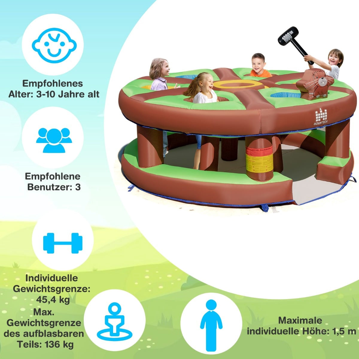 Inflatable Whack-a-Mole Game for Kids with Blower