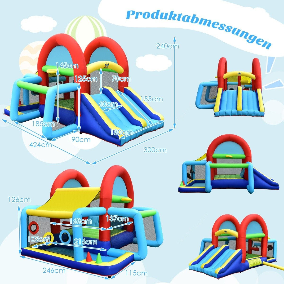Inflatable bouncy castle jumping castle with double slides outdoor colorful