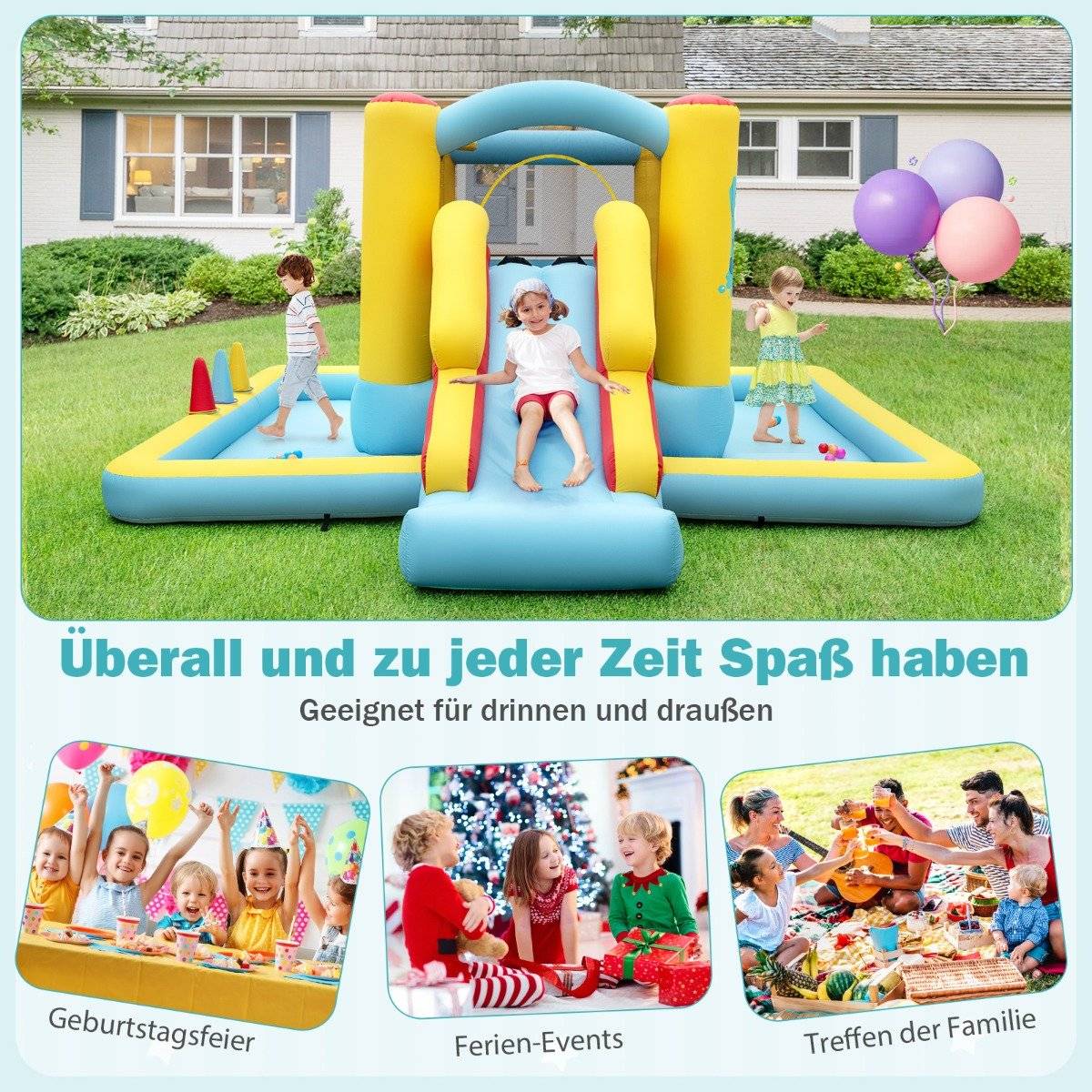 Inflatable bouncy castle with slide & tunnel & basketball hoop & ring toss game giant castle