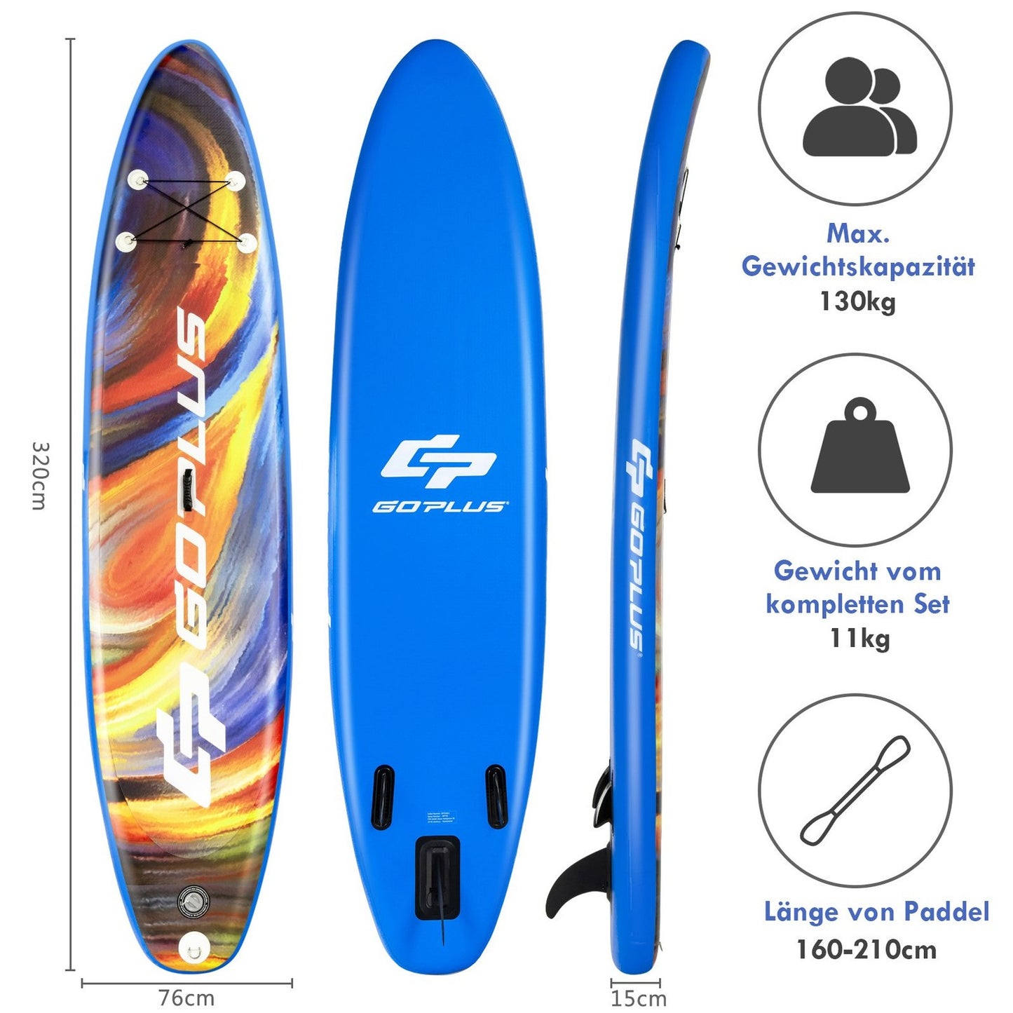 Inflatable stand up surfboard widened board 320 x 76 x 15 cm starry sky pattern colorful