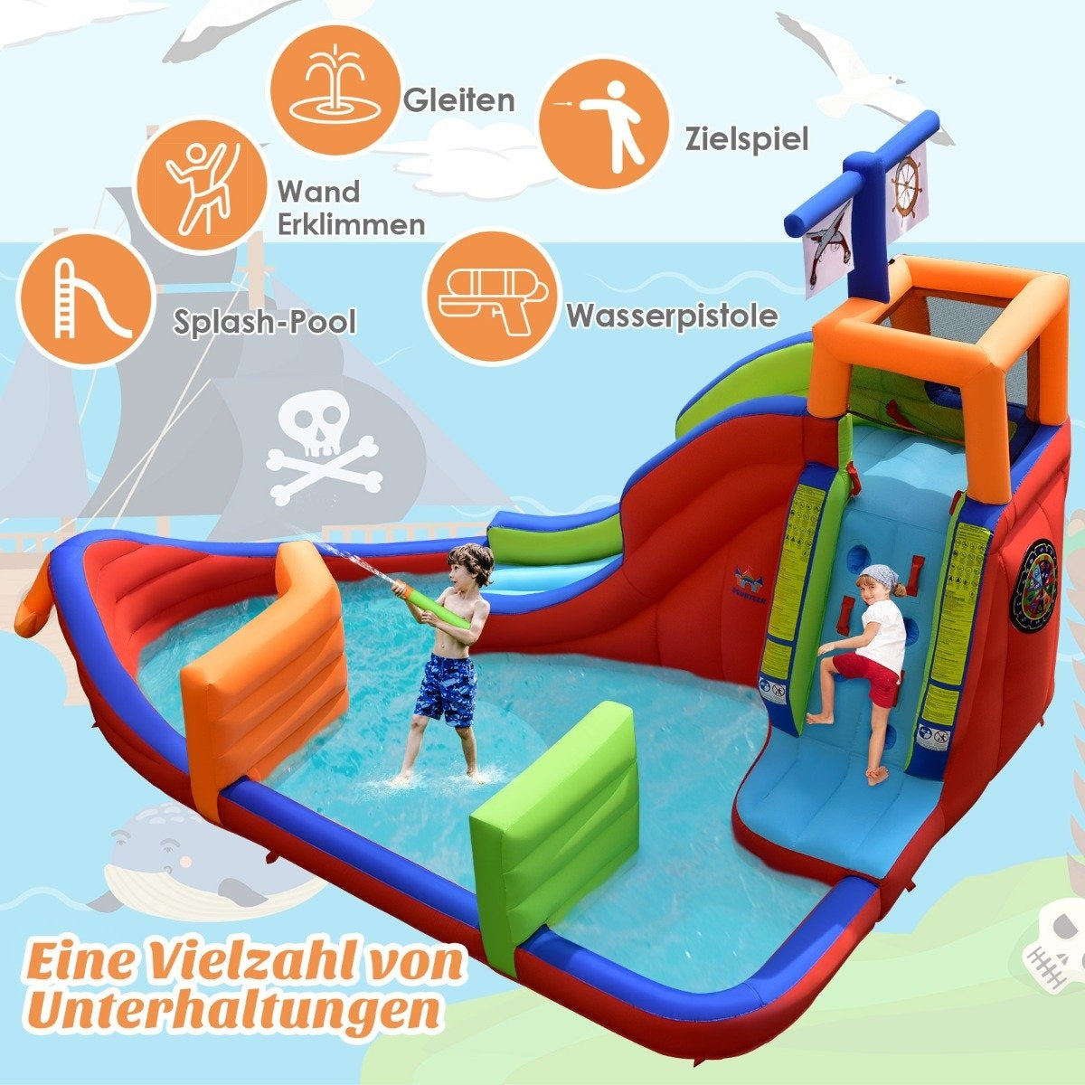 Inflatable water slide pirate ship bouncy castle without blower
