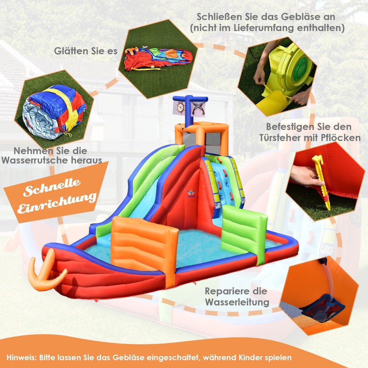 Inflatable water slide pirate ship bouncy castle without blower