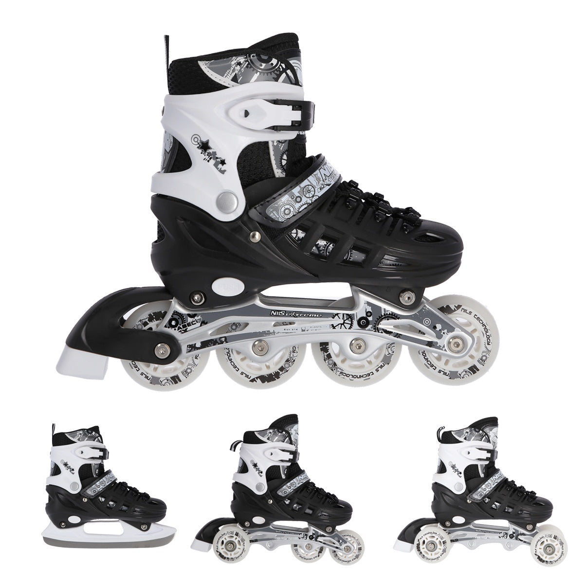 Inline/Ice Skates, 4-in-1, Black, Size M (35-38)