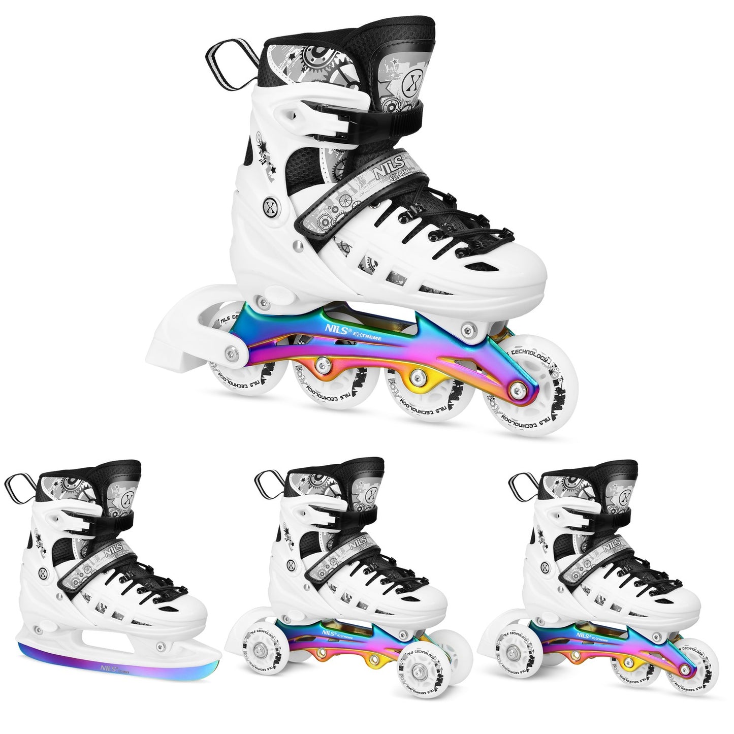 Inline and Ice Skates, White LED, Size M (35-38)