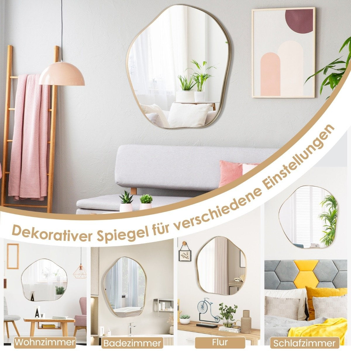Irregular Wall Mirror, Metal Frame, 75.5 x 70 cm, Gold