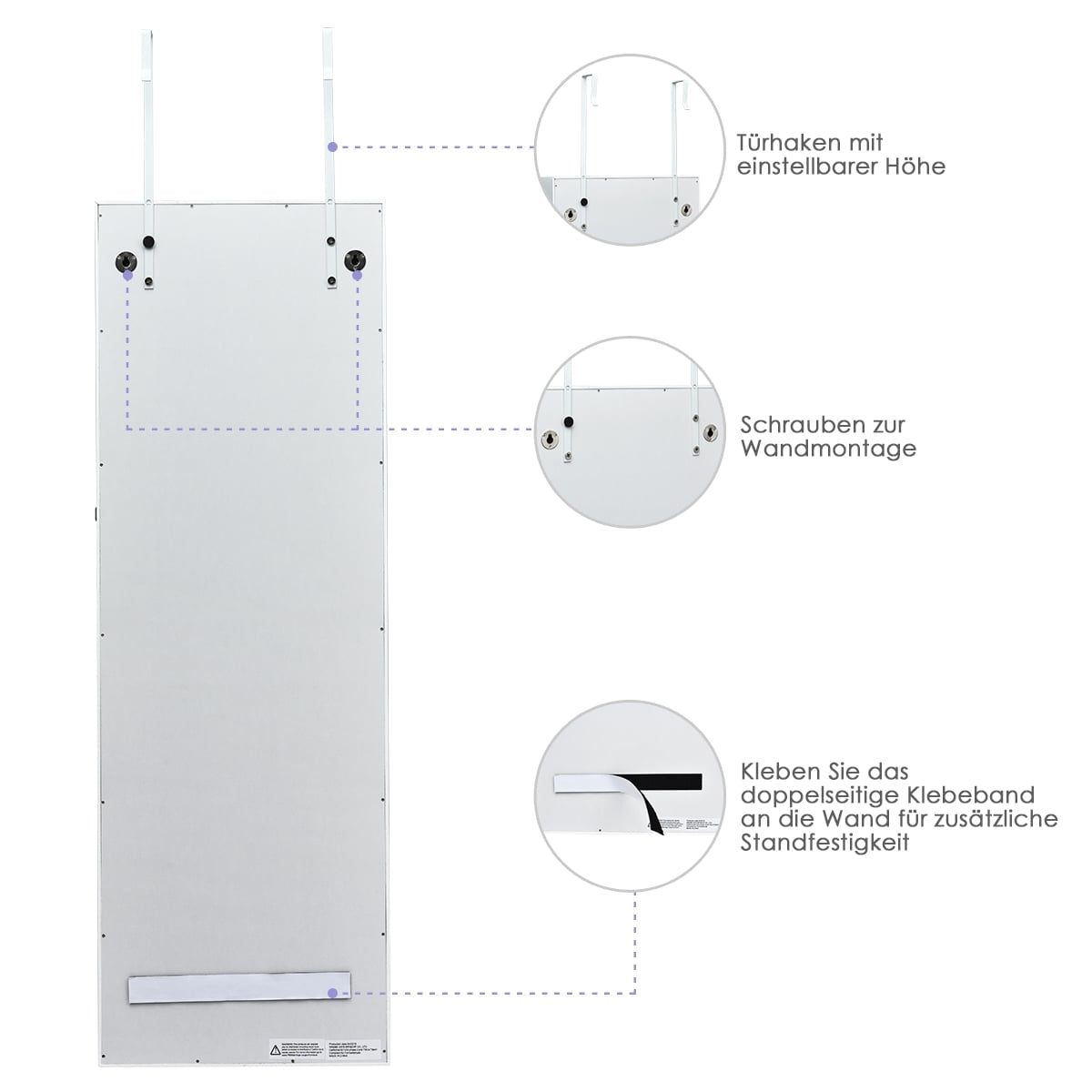 Jewelry Cabinet with LED Lights, Mirror, Wall/Door Mount