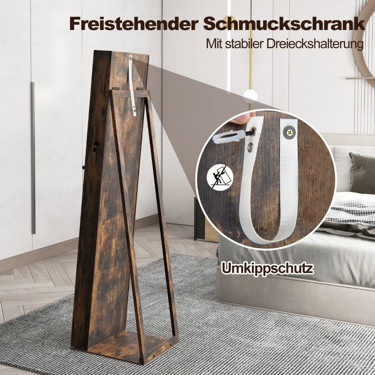 Jewelry cabinet mirror cabinet with full-length mirror and built-in makeup mirror brown