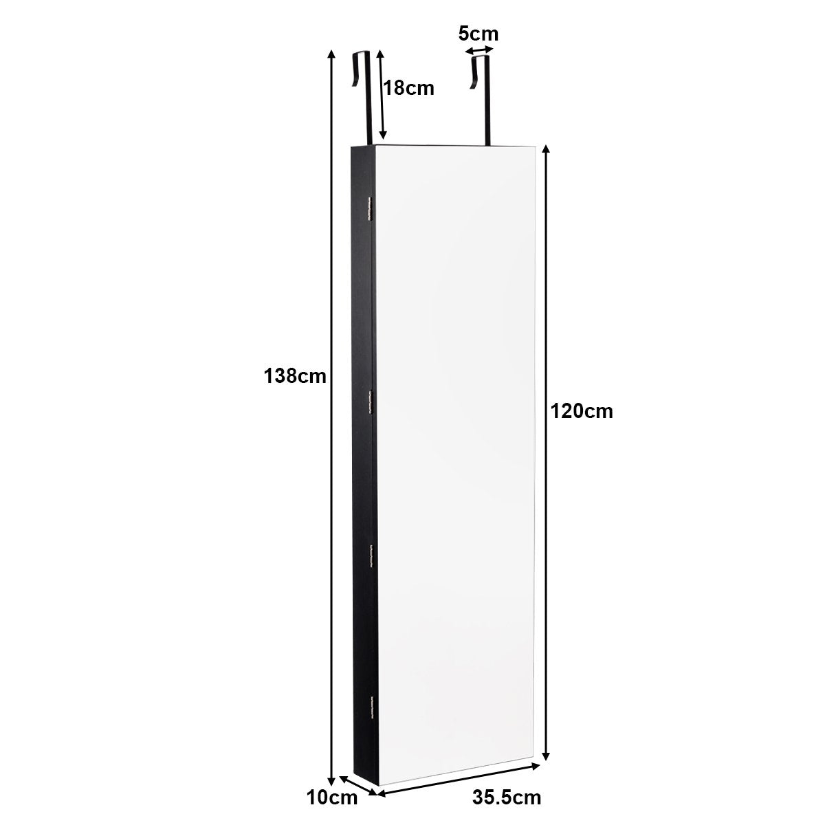 Jewelry cabinet wall mirror with LED lighting mirror cabinet 120 x 35.5 x 10 cm black/white-black