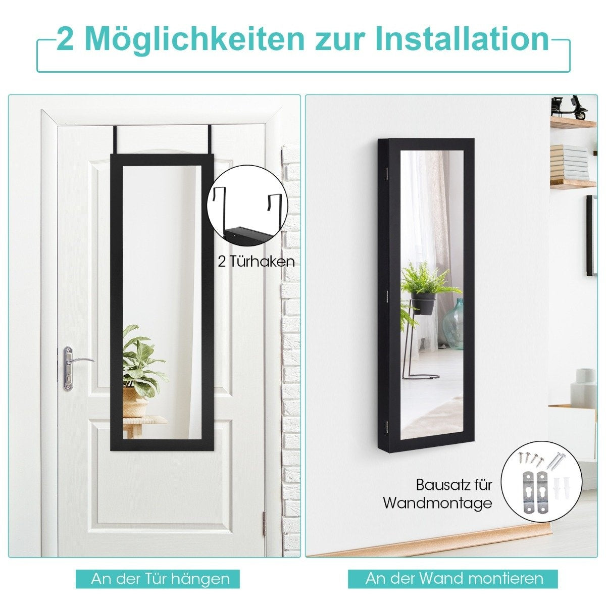 Jewelry cabinet with full-length mirror mirror cabinet 31.5 x 8.5 x 110 cm black