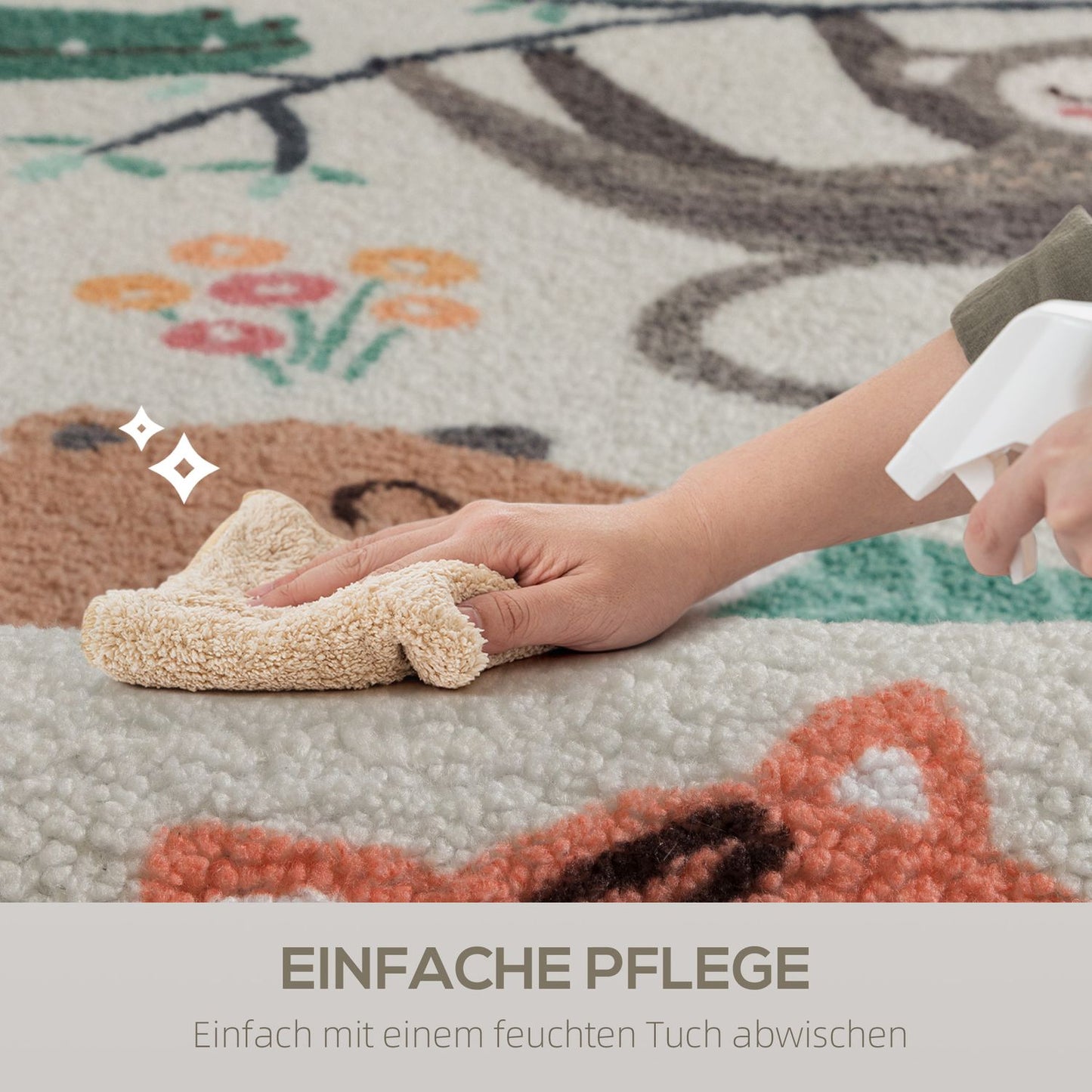 Jungle Pattern Fleece Rug, Easy-Care, Cream/Multi-Colored