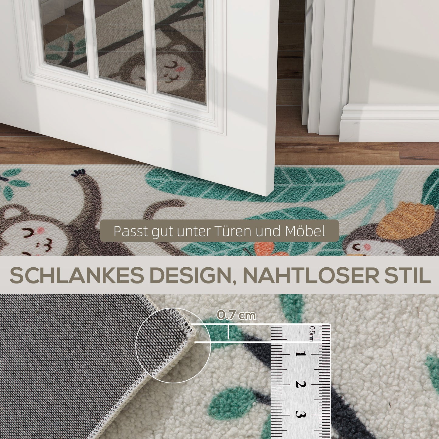 Jungle Pattern Fleece Rug, Non-Slip, Cream & Multicolor