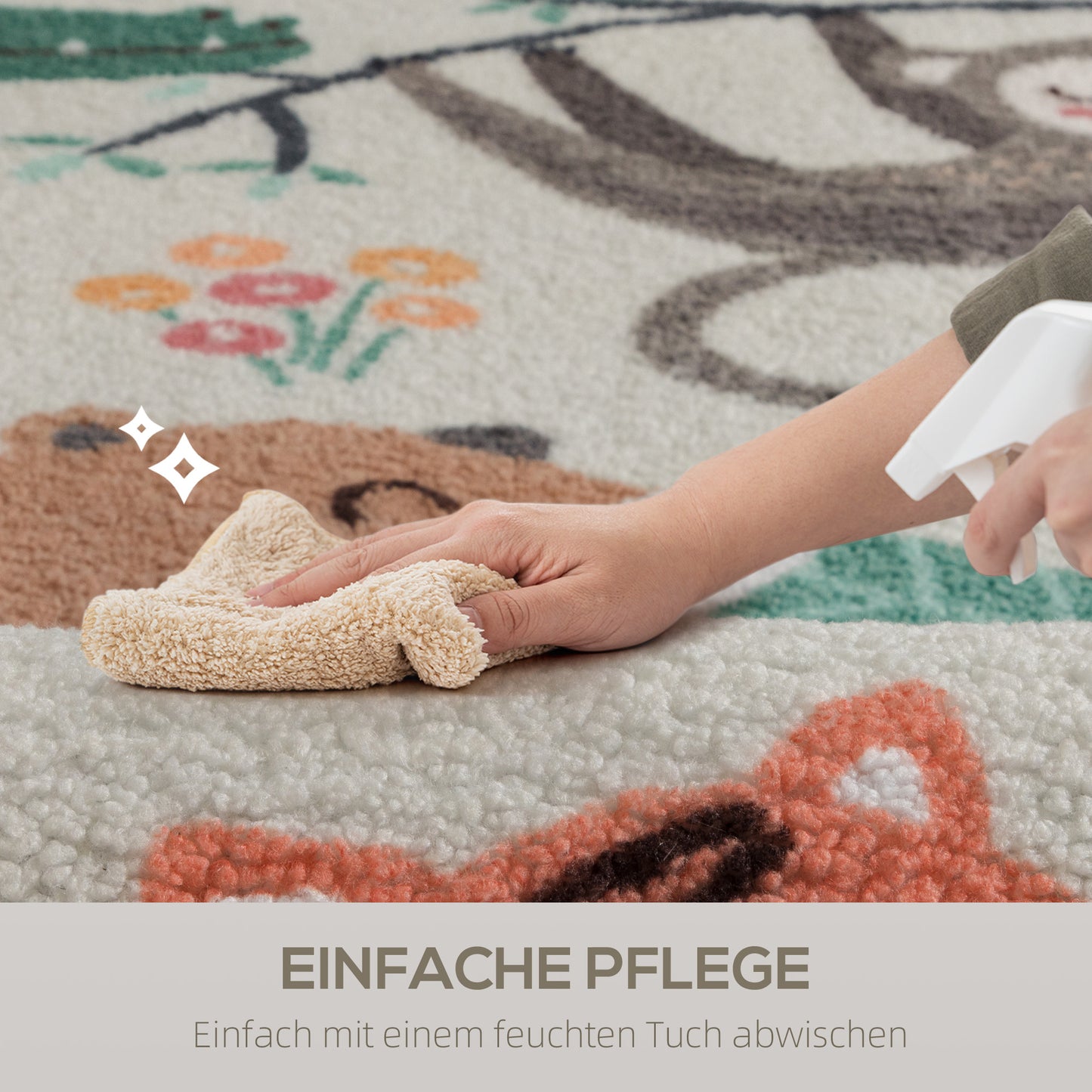 Jungle Pattern Fleece Rug, Non-Slip, Cream & Multicolor