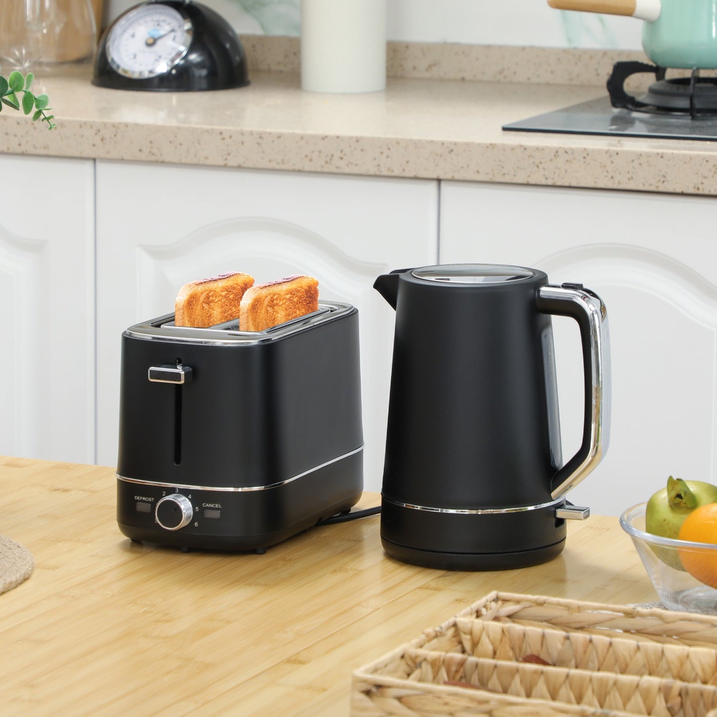 Kettle and Toaster Set - 2200W, 1.7L, 6 Levels Browning, Black