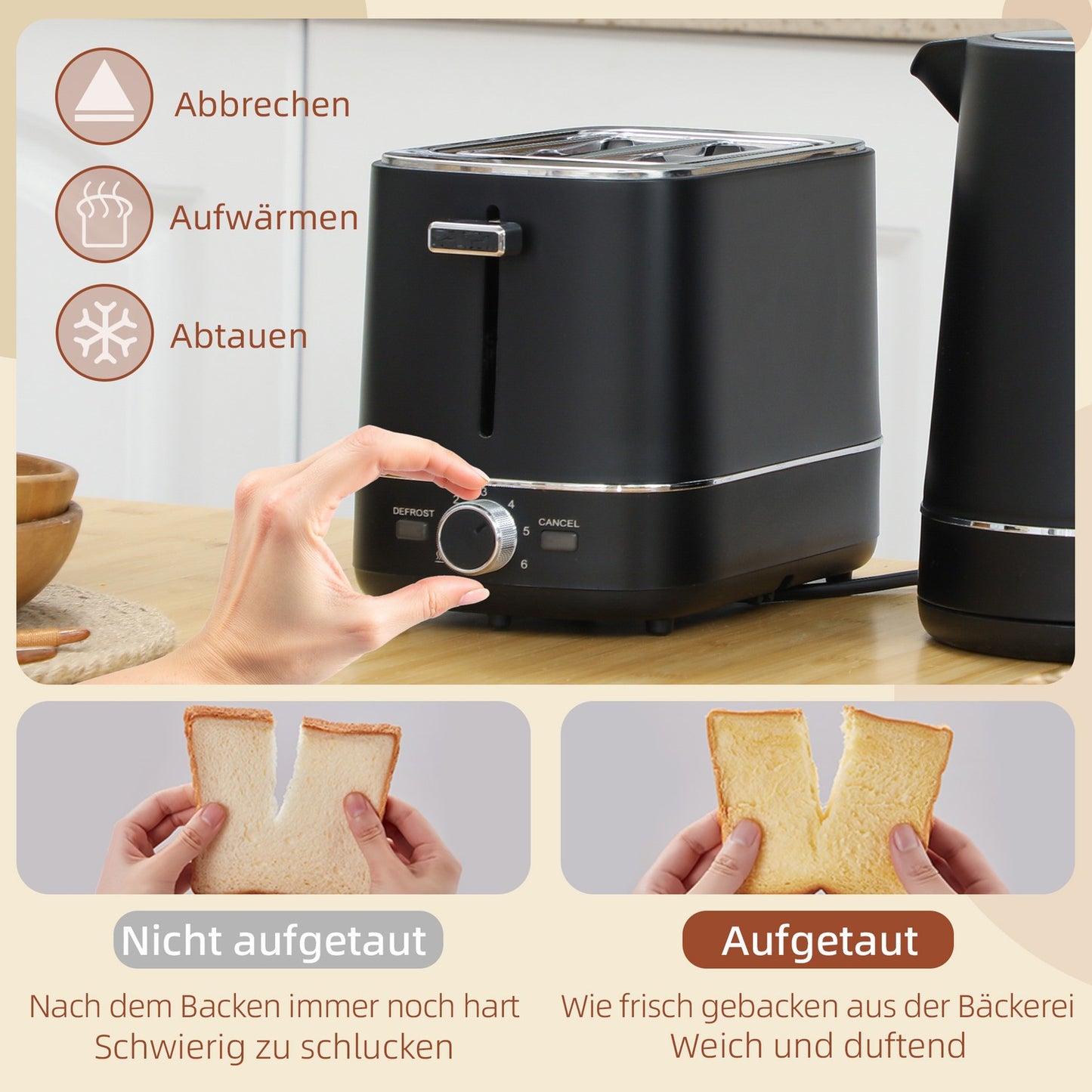 Kettle and Toaster Set - 2200W, 1.7L, 6 Levels Browning, Black
