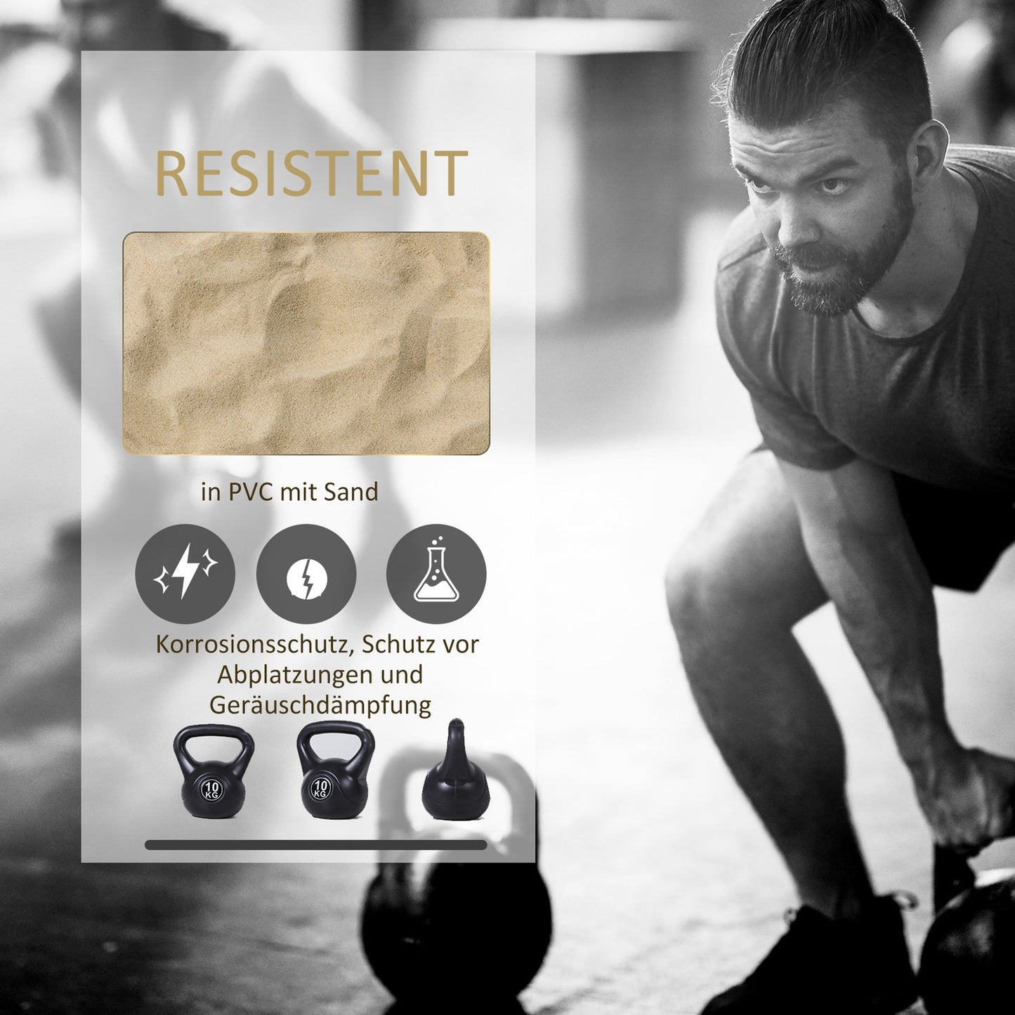 Kettlebell 10kg, Sand-Filled, Black, Beginner-Friendly