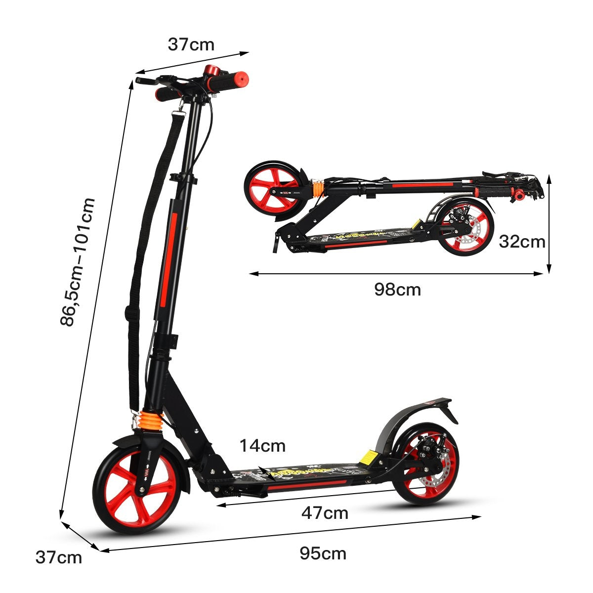 Kickscooter city scooter carrying strap scooter height adjustable kick scooter black