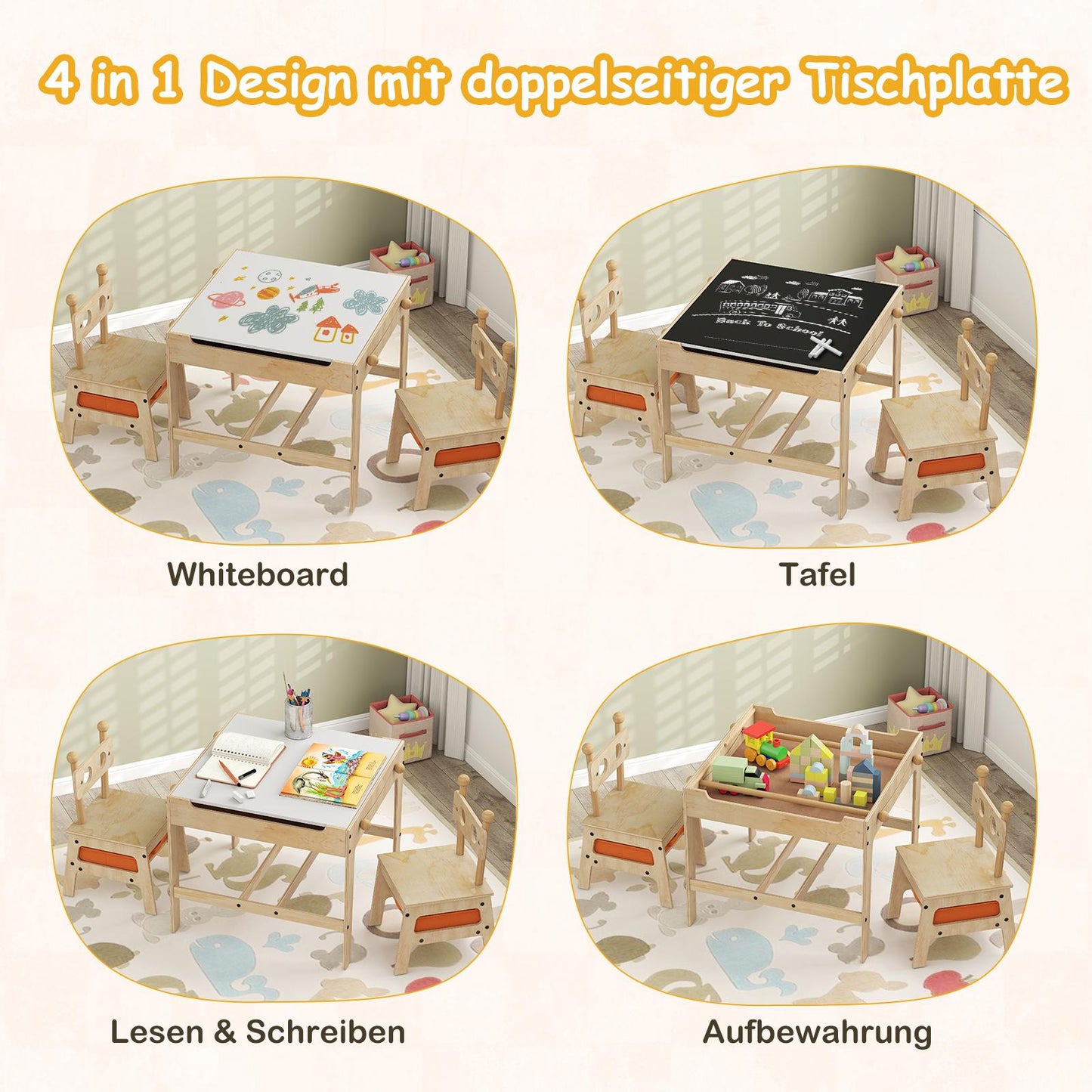 Kids' 4-in-1 Activity Table Set with Robot Chairs