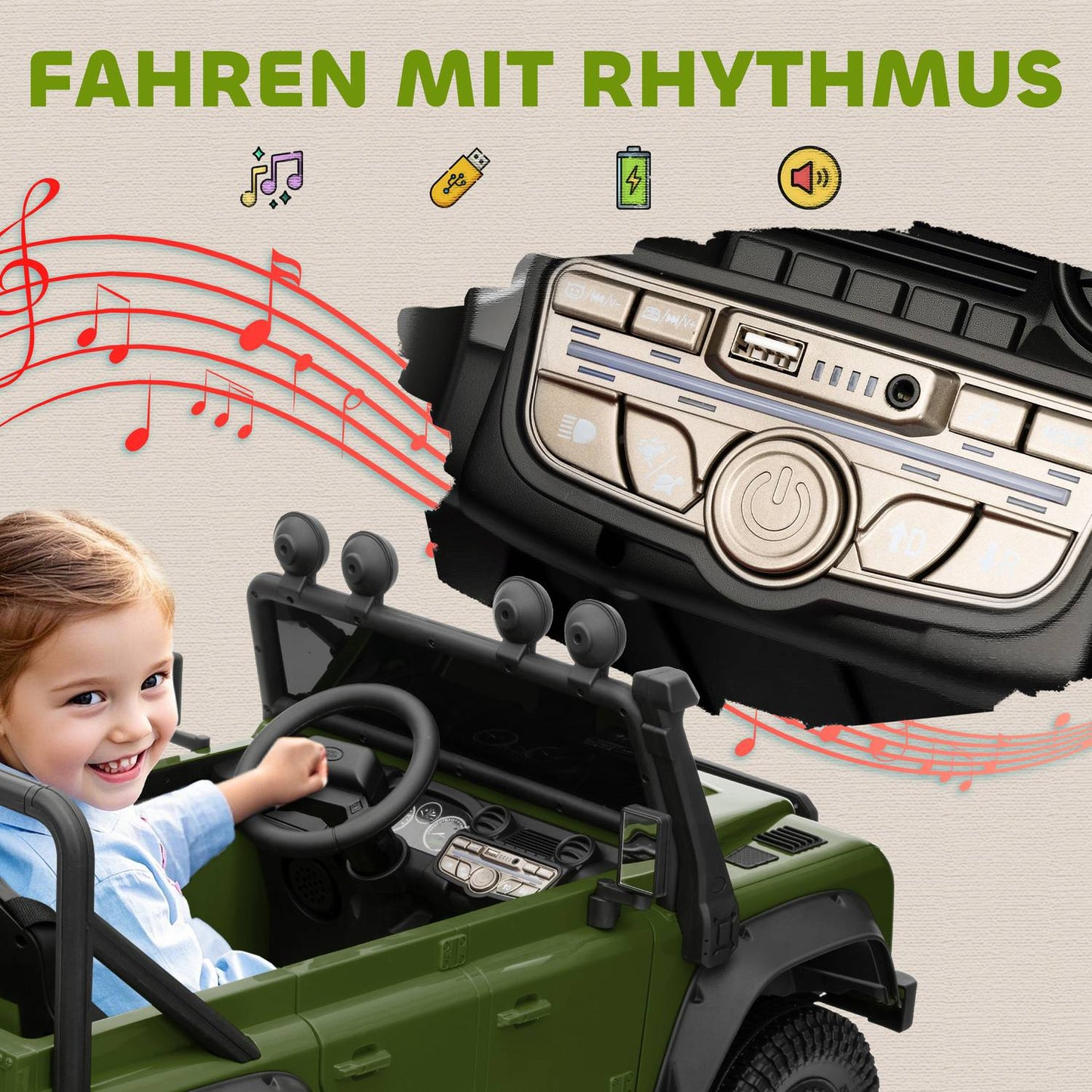 Kids Electric Car, 12V Battery, Remote Control, Green