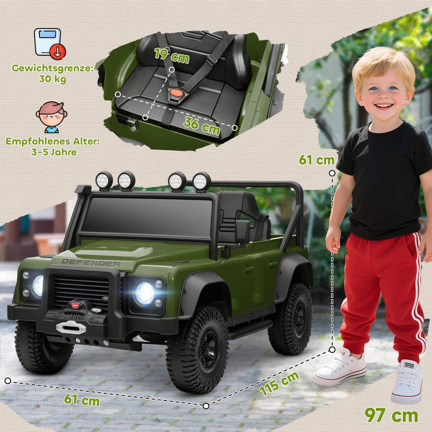 Kids Electric Car, 12V Battery, Remote Control, Green