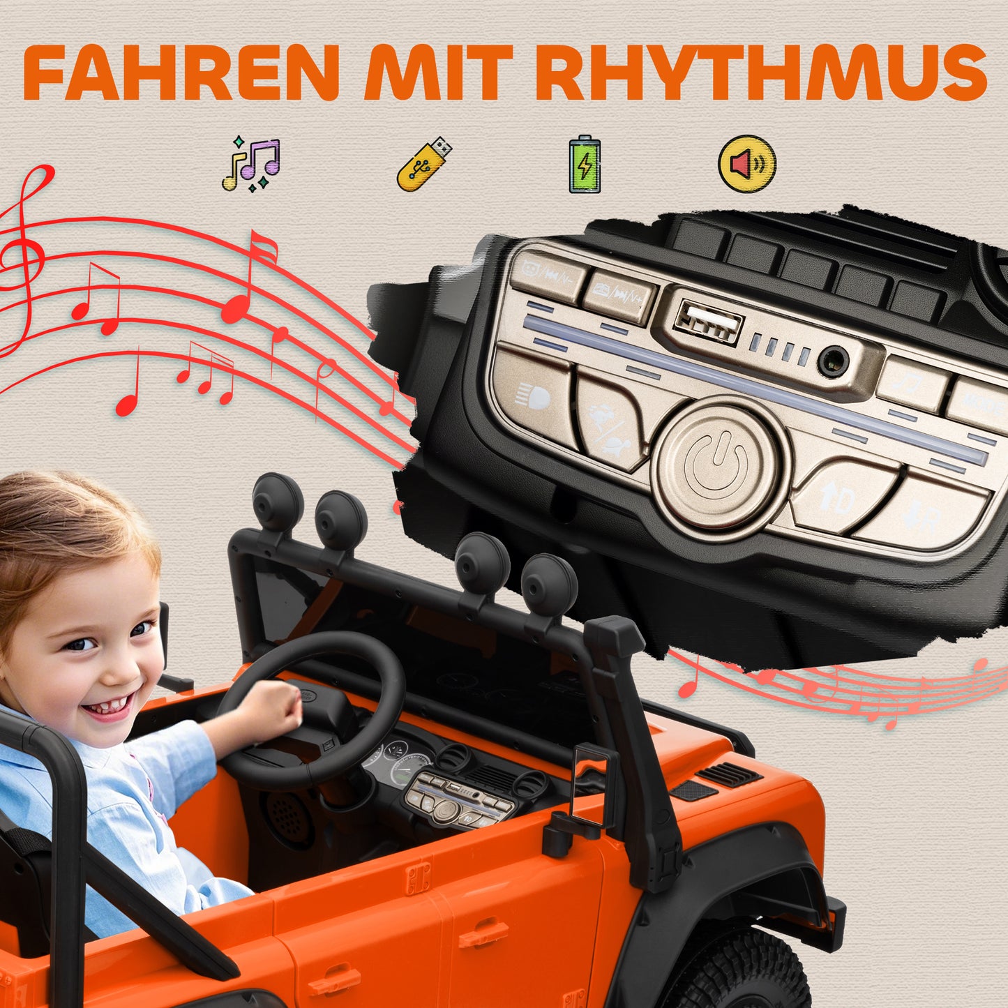 Kids Electric Car, 12V Battery, Remote Control, Orange