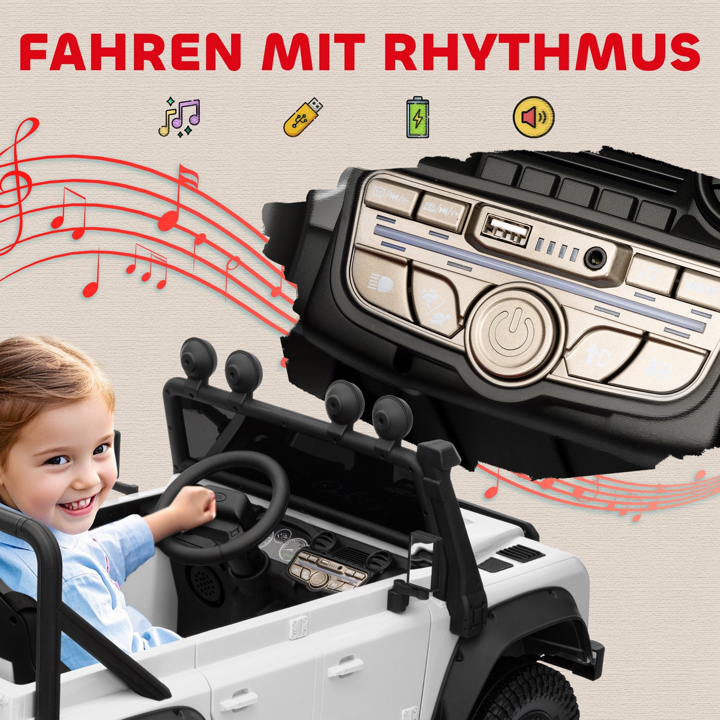 Kids Electric Car, 12V Battery, Remote Control, White