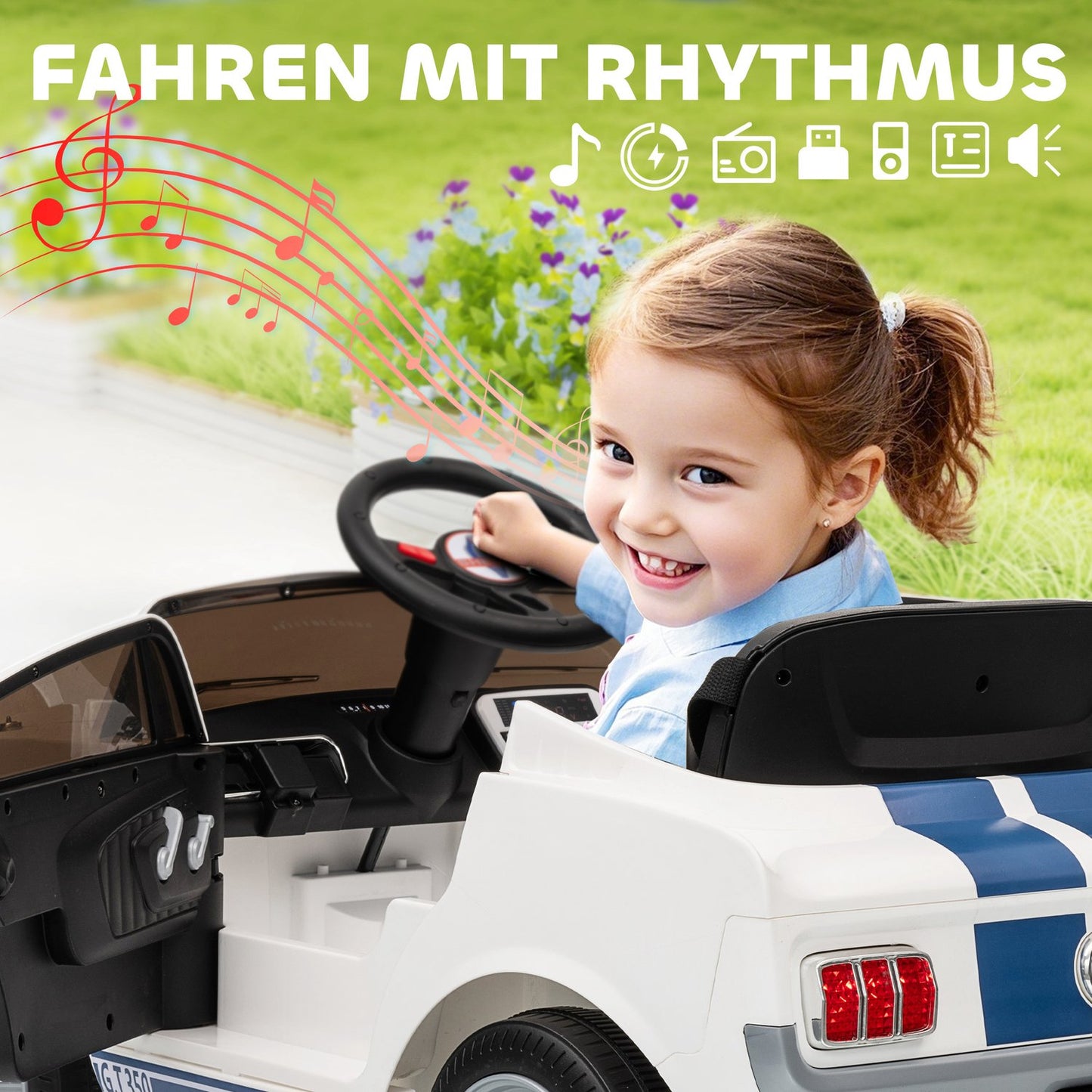 Kids Electric Car 12V with Remote, LED, Music, White