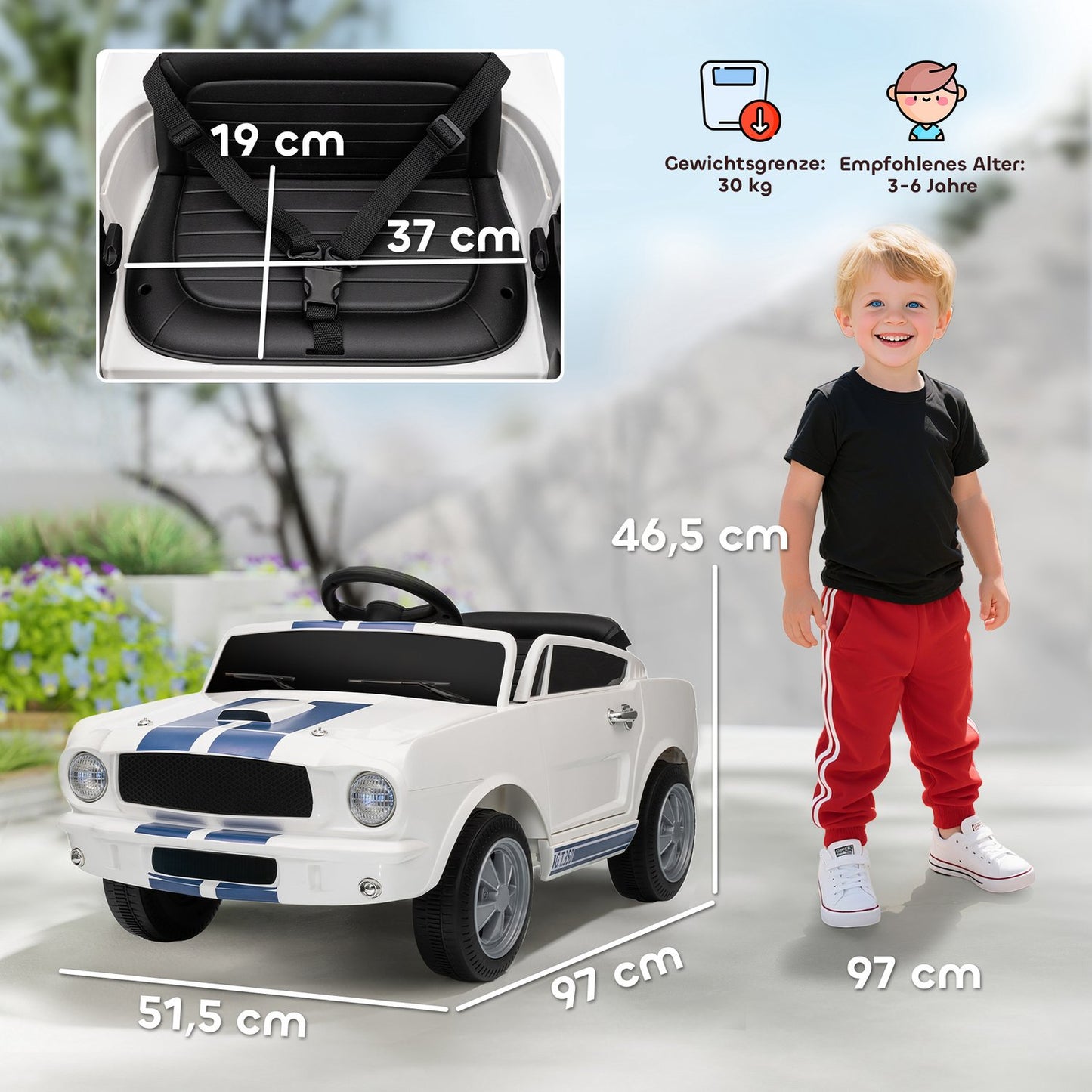 Kids Electric Car 12V with Remote, LED, Music, White