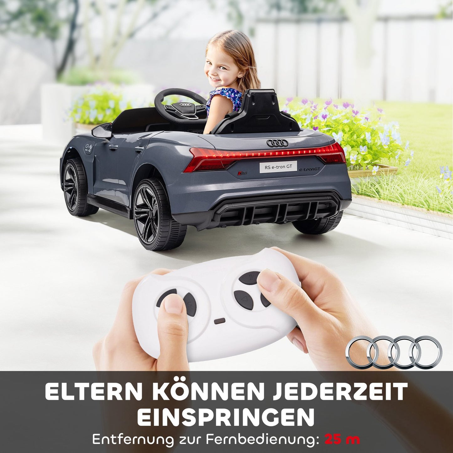 Kids' Electric Car with Remote, Seatbelt, Music, Gray