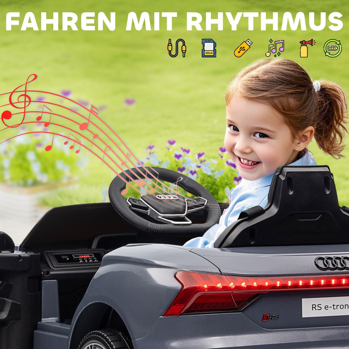 Kids' Electric Car with Remote, Seatbelt, Music, Gray