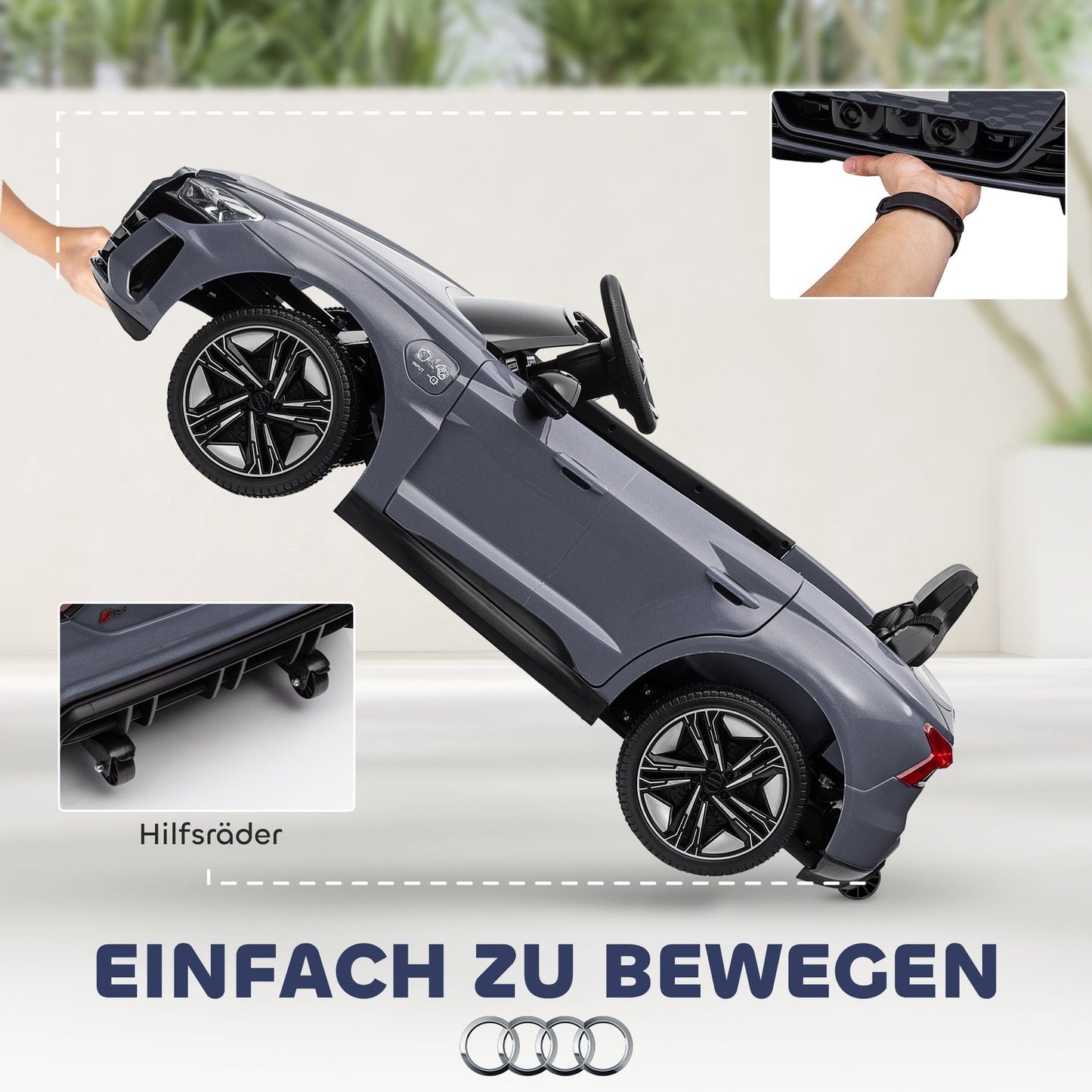 Kids' Electric Car with Remote, Seatbelt, Music, Gray