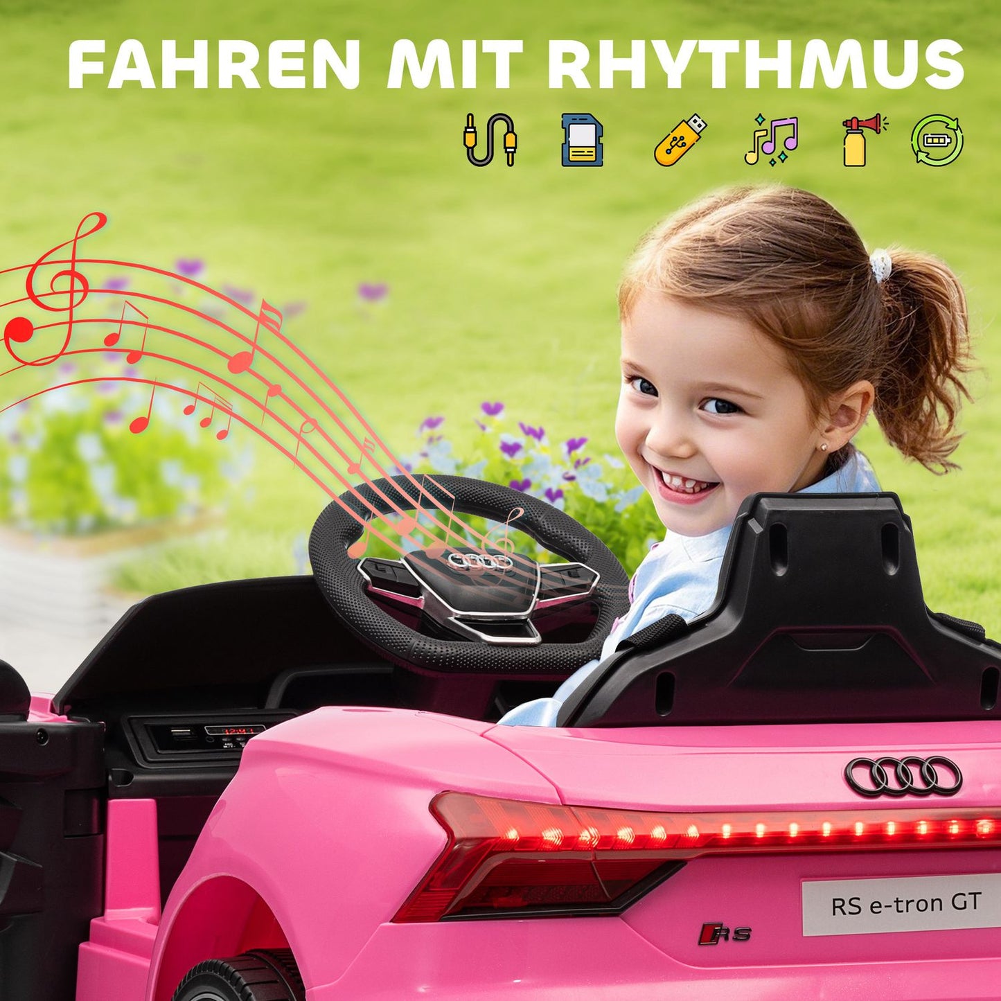 Kids Electric Car with Remote, Seatbelt, Music, Pink, 3-5 Years