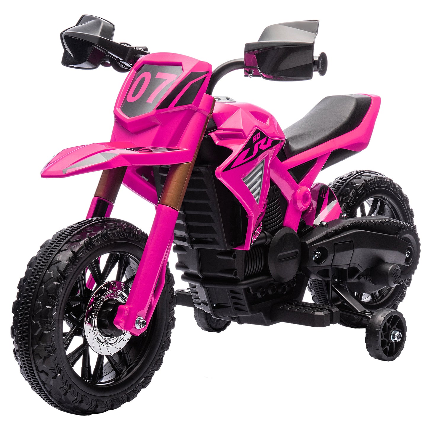 Kids' Electric Motorcycle, 12V, Pink, with Training Wheels