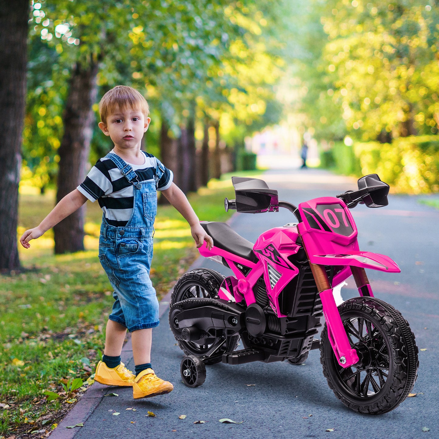 Kids' Electric Motorcycle, 12V, Pink, with Training Wheels