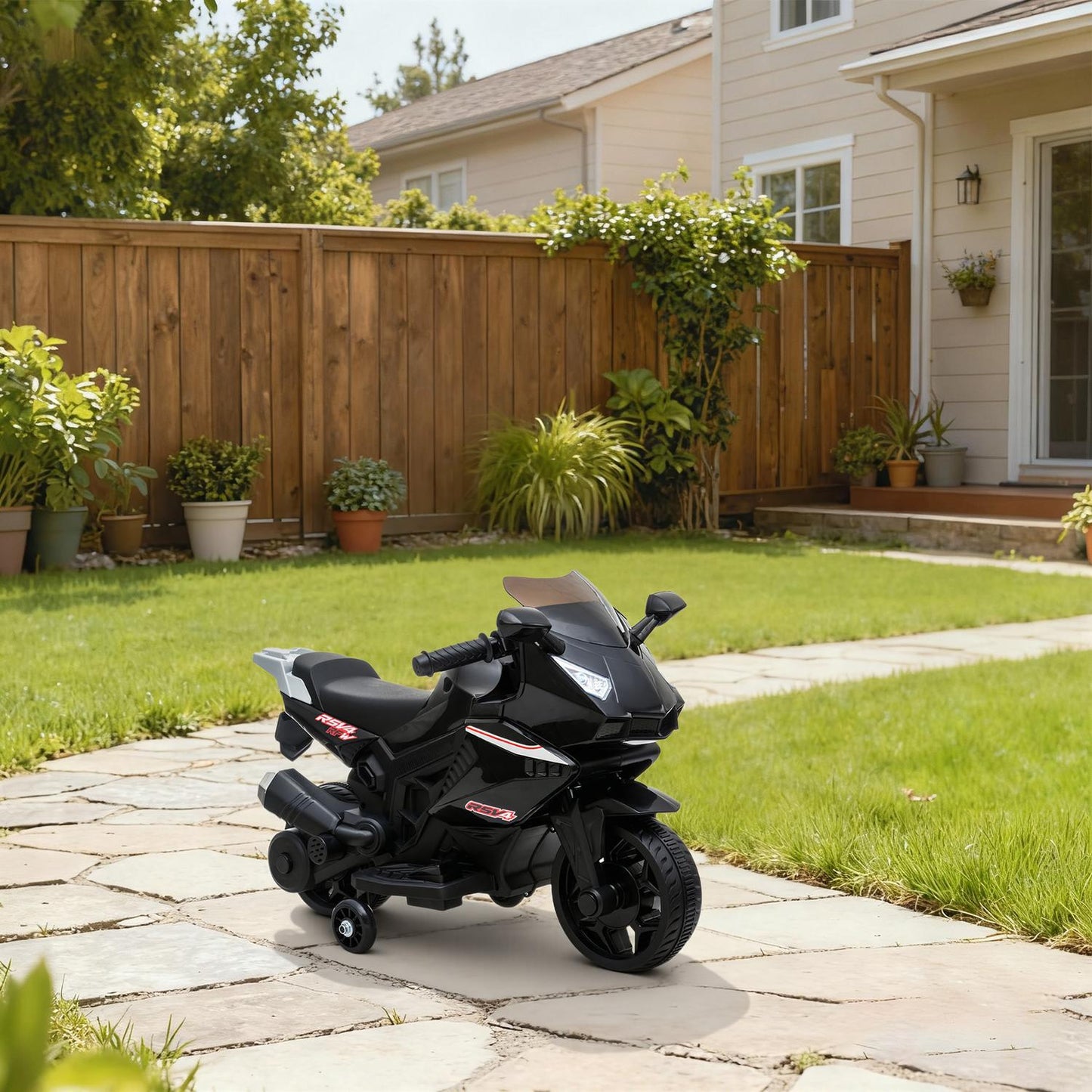 Kids Electric Motorcycle, Horn, Headlights, Music, Black