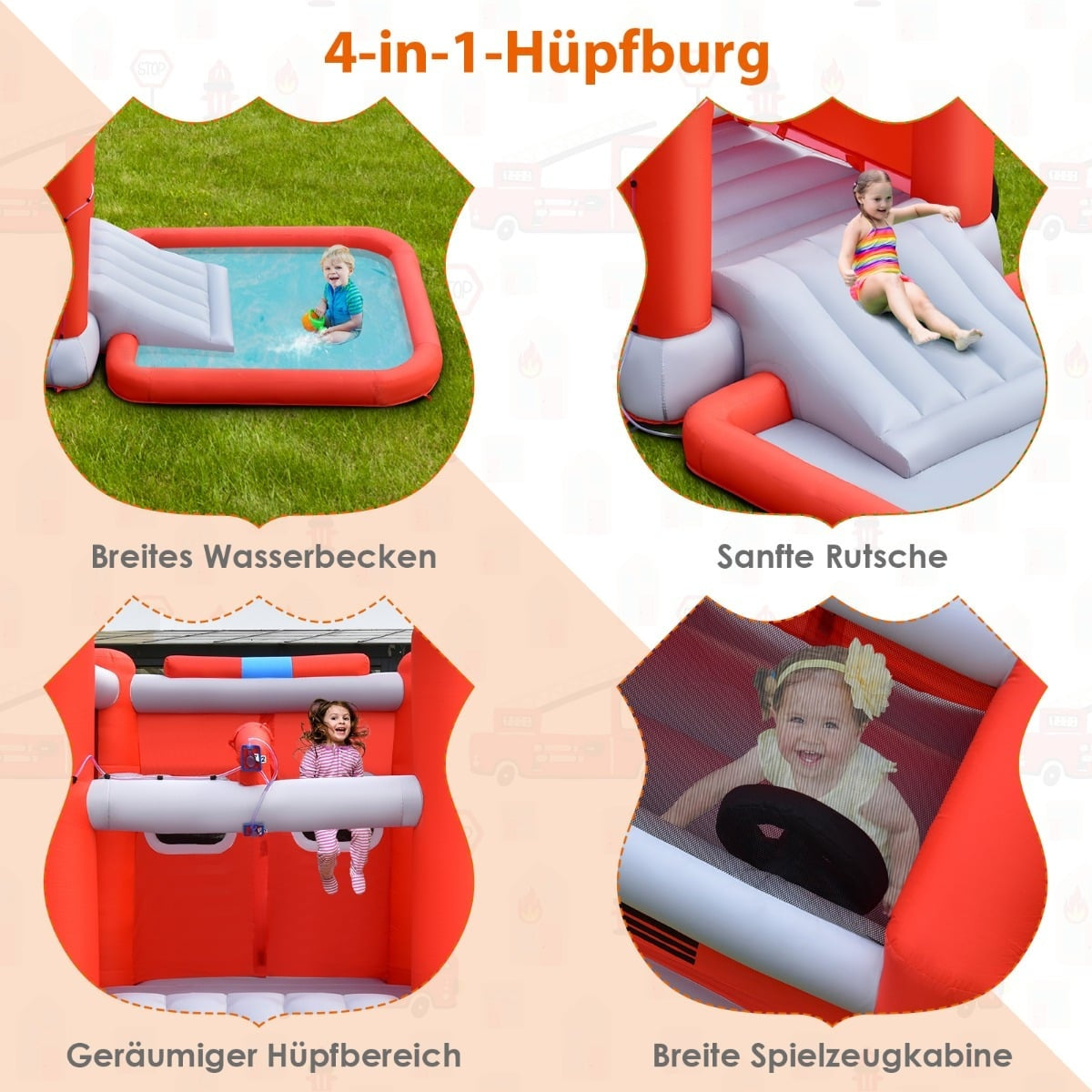 Kids Fire Truck Water Slide with Splash Pool, 564 x 268 x 212 cm