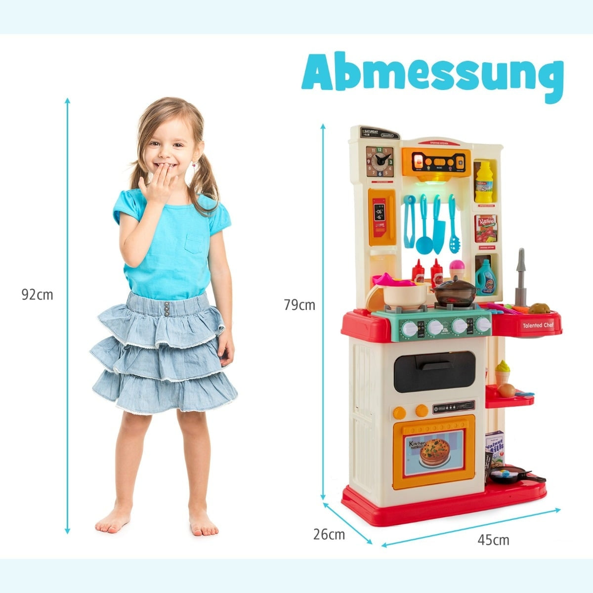 Kids Play Kitchen Set with Lights, Water Pump, 38 Pieces