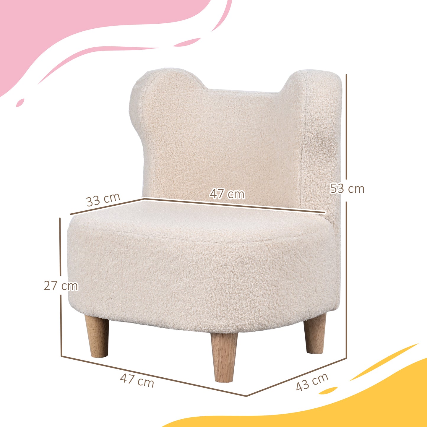 Kids' Plush Chair with Bear Ears, Fleece Cover, Beige