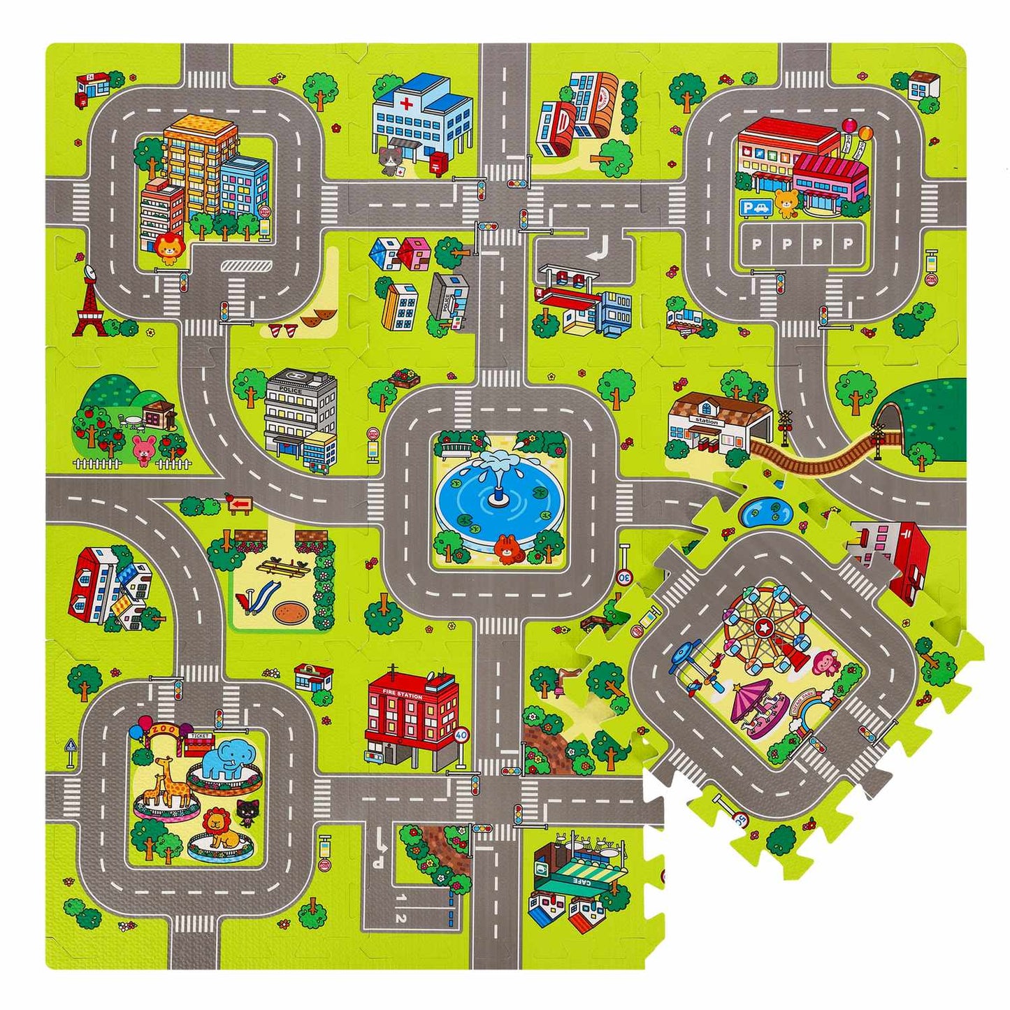 Kids' Puzzle Mat, Cars Design, 9 Pieces, 90x90cm