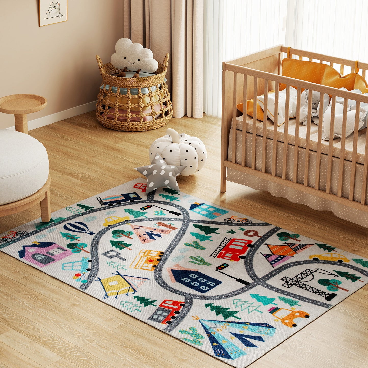Kids' Road Pattern Rug, Soft Fleece, Non-Slip, 160x120 cm