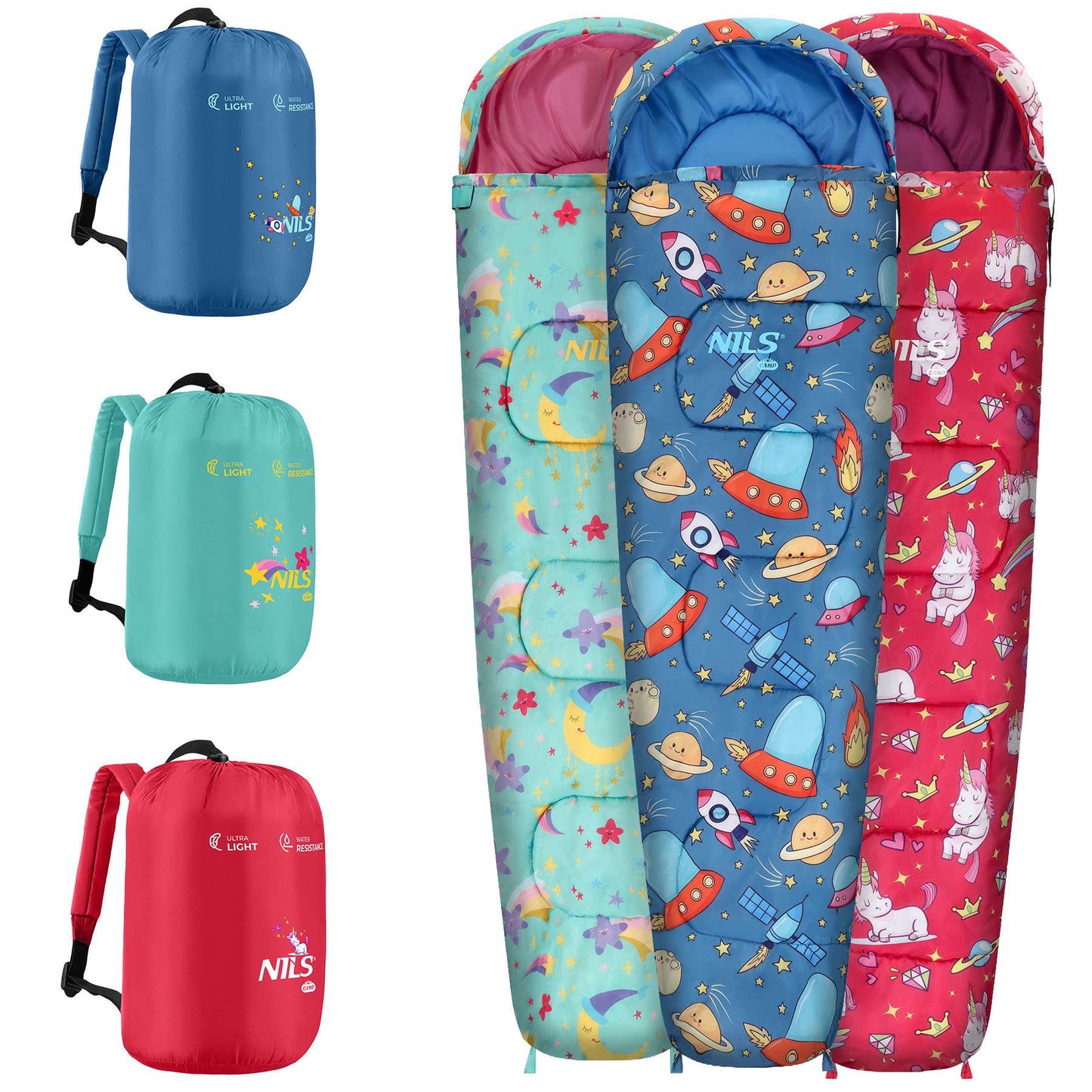 Kids Sleeping Bag With Backpack, 170x60 cm, 12C