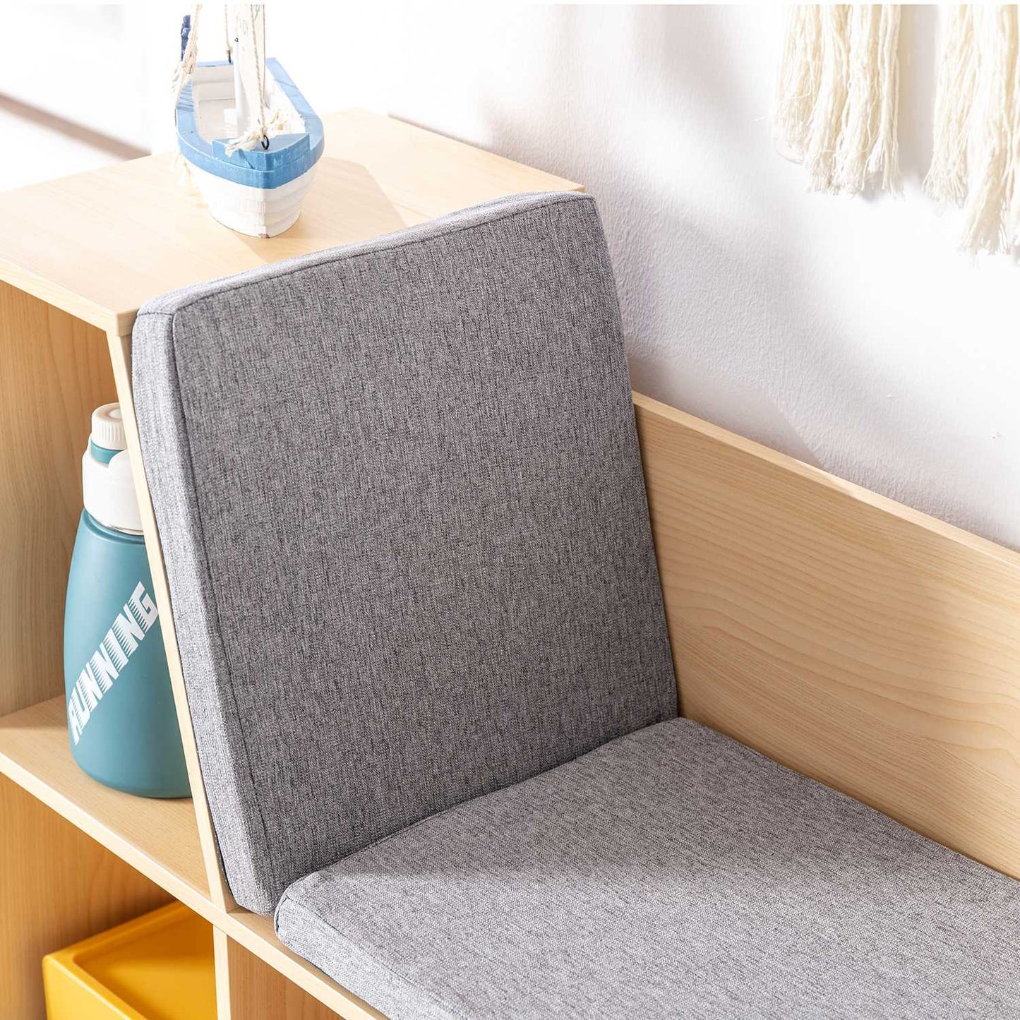 Kids Storage Shelf and Bench with Cushion, 103 x 30 x 62 cm