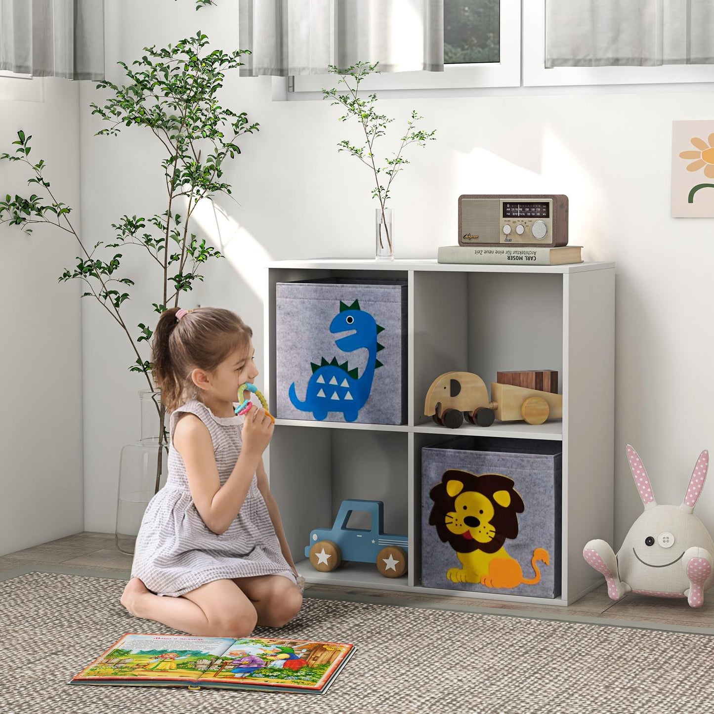 Kids Storage Shelf with Cubes and Drawers, MDF, White