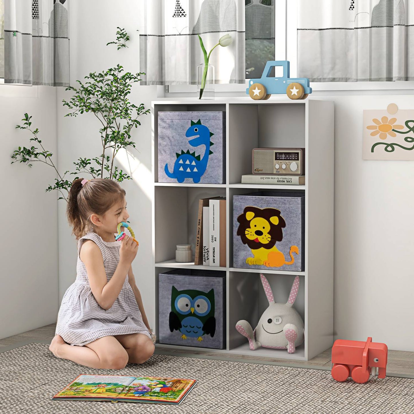 Kids Storage Shelf with Cubes and Drawers, MDF, White