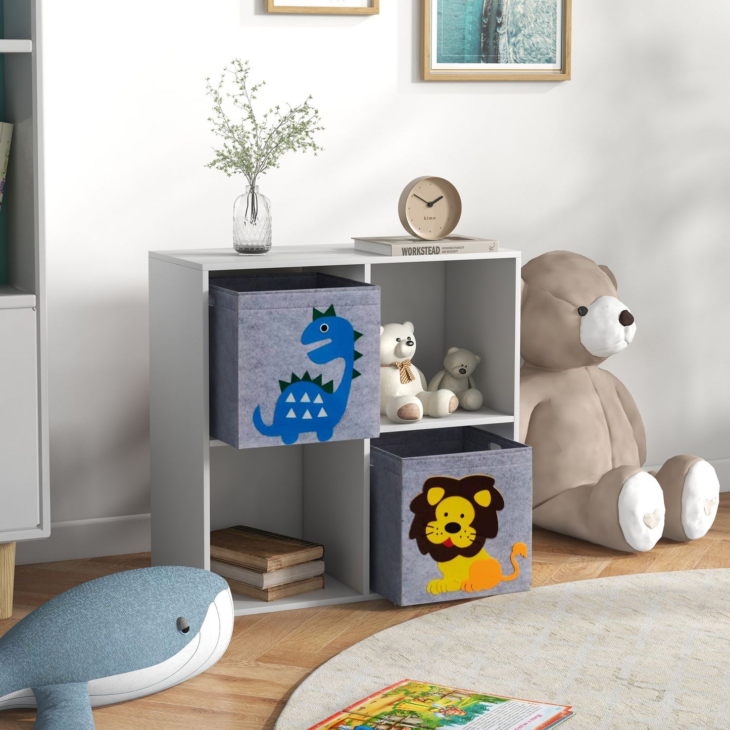 Kids Storage Shelf with Cubes and Drawers, MDF, White