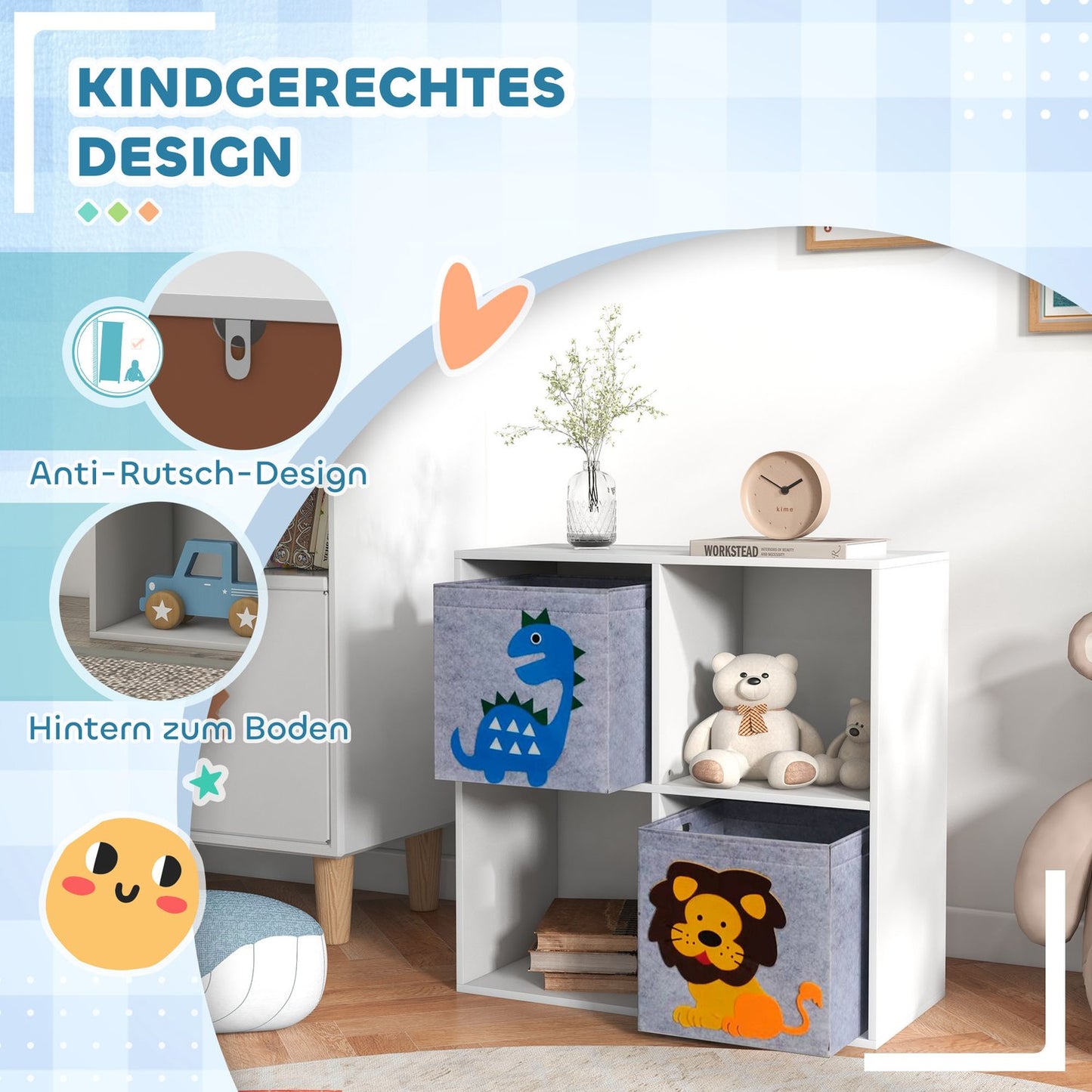 Kids Storage Shelf with Cubes and Drawers, MDF, White