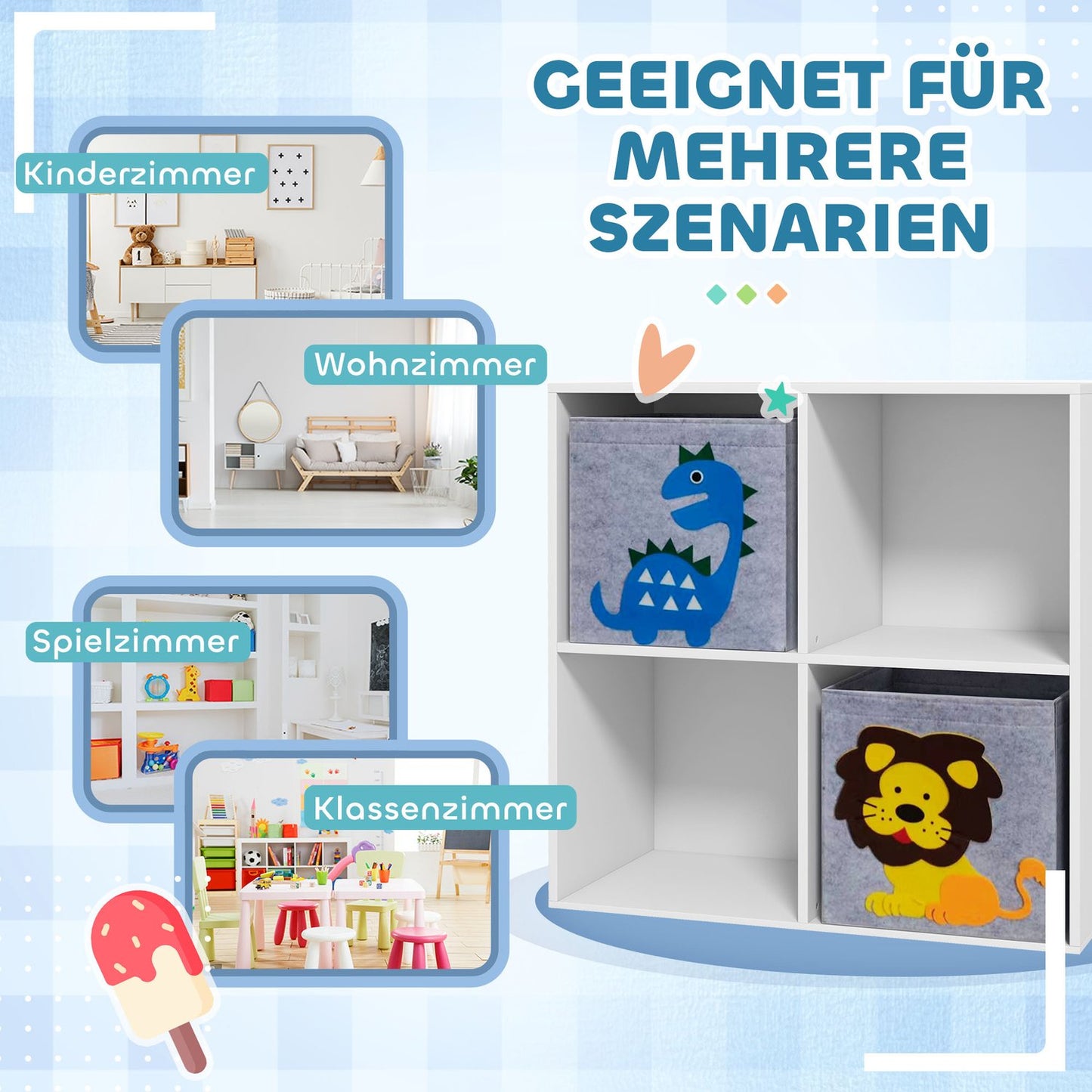 Kids Storage Shelf with Cubes and Drawers, MDF, White